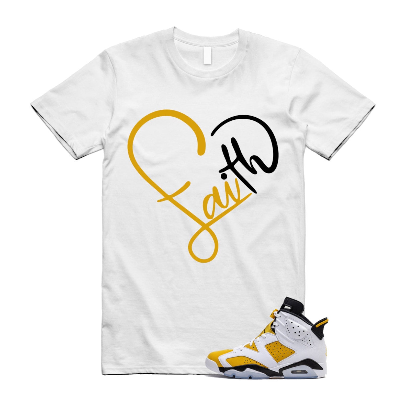 Yellow Ochre 6 Black White T Shirt Match FAITH  ,CT8529-170 T-Shirt, Sneaker Match Tee