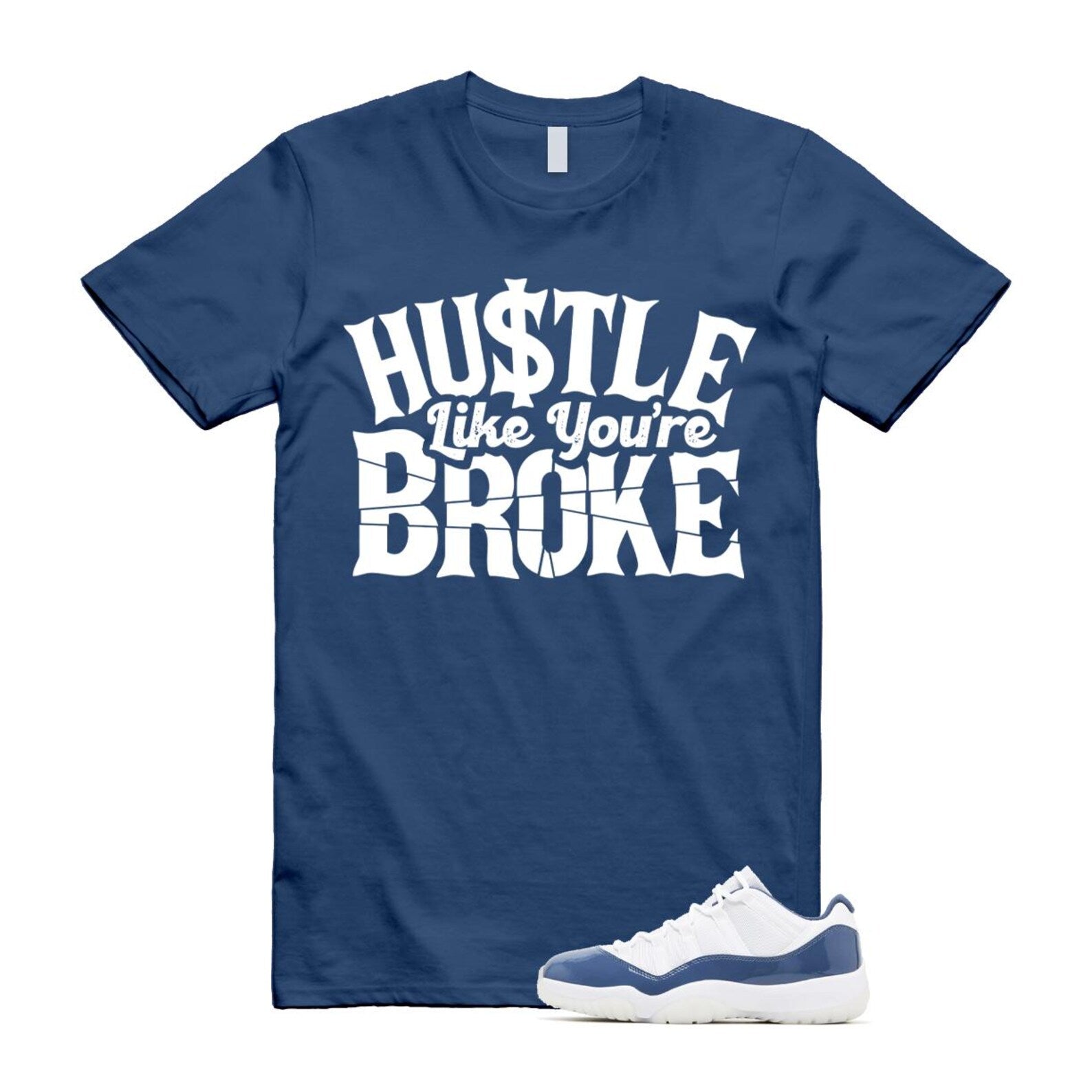 11 Diffused Blue White Midnight Navy Football Grey Retro Low T Shirt Match BROKE ,FV5104-104 T-Shirt, Sneaker Match Tee