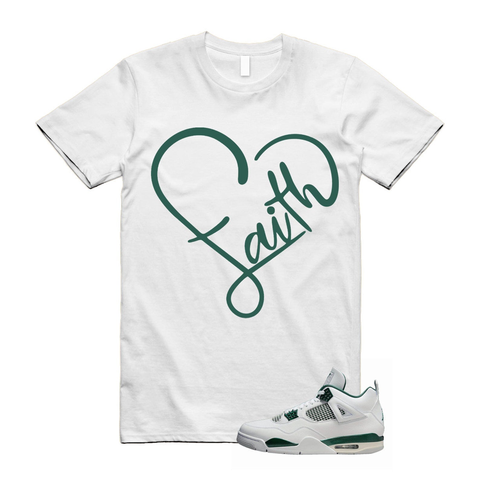 4 Oxidized Green White Neutral Grey T Shirt Match FAITH , FQ8138-103 T-Shirt, Sneaker Match Tee
