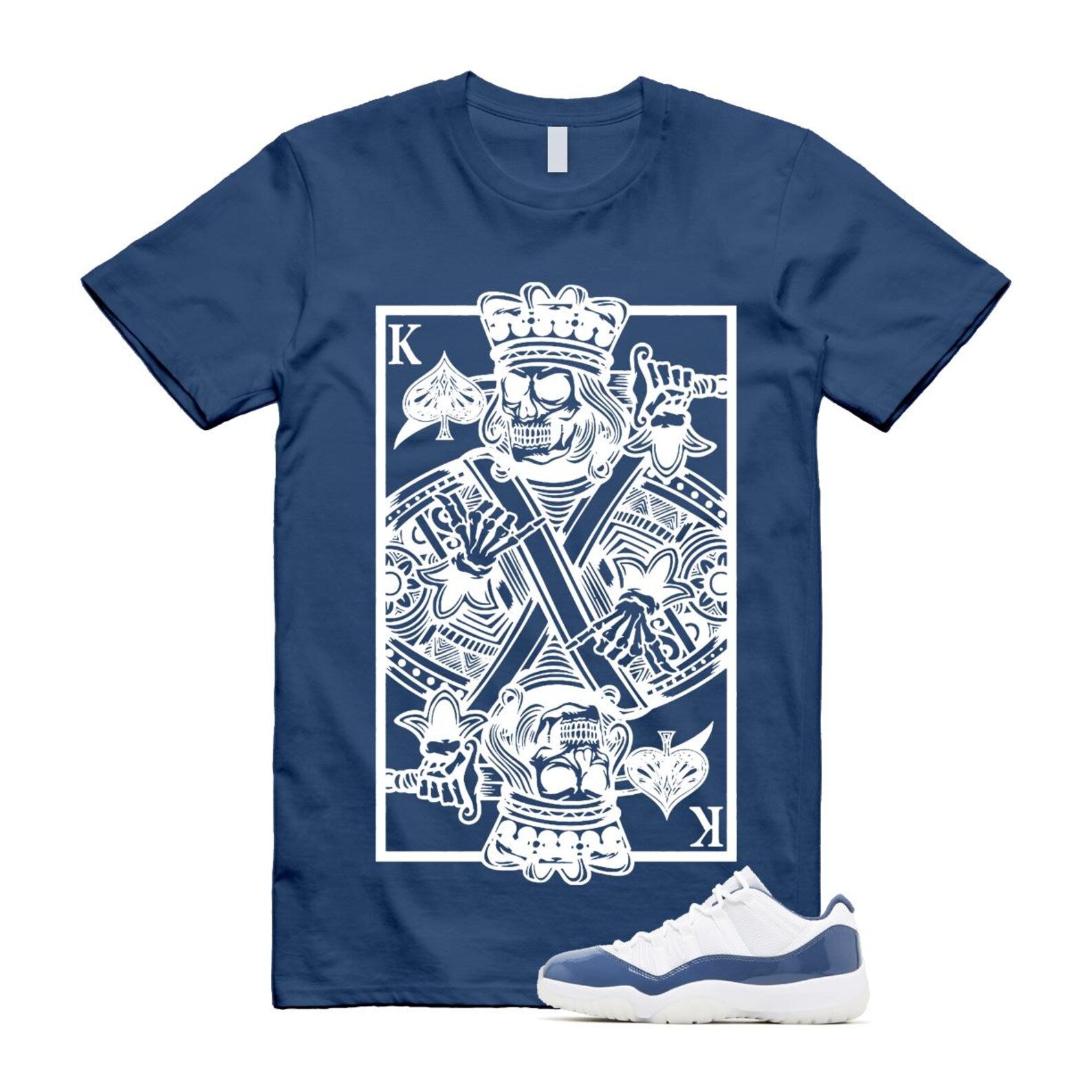 11 Diffused Blue White Midnight Navy Football Grey Retro Low T Shirt Match KC ,FV5104-104 T-Shirt, Sneaker Match Tee
