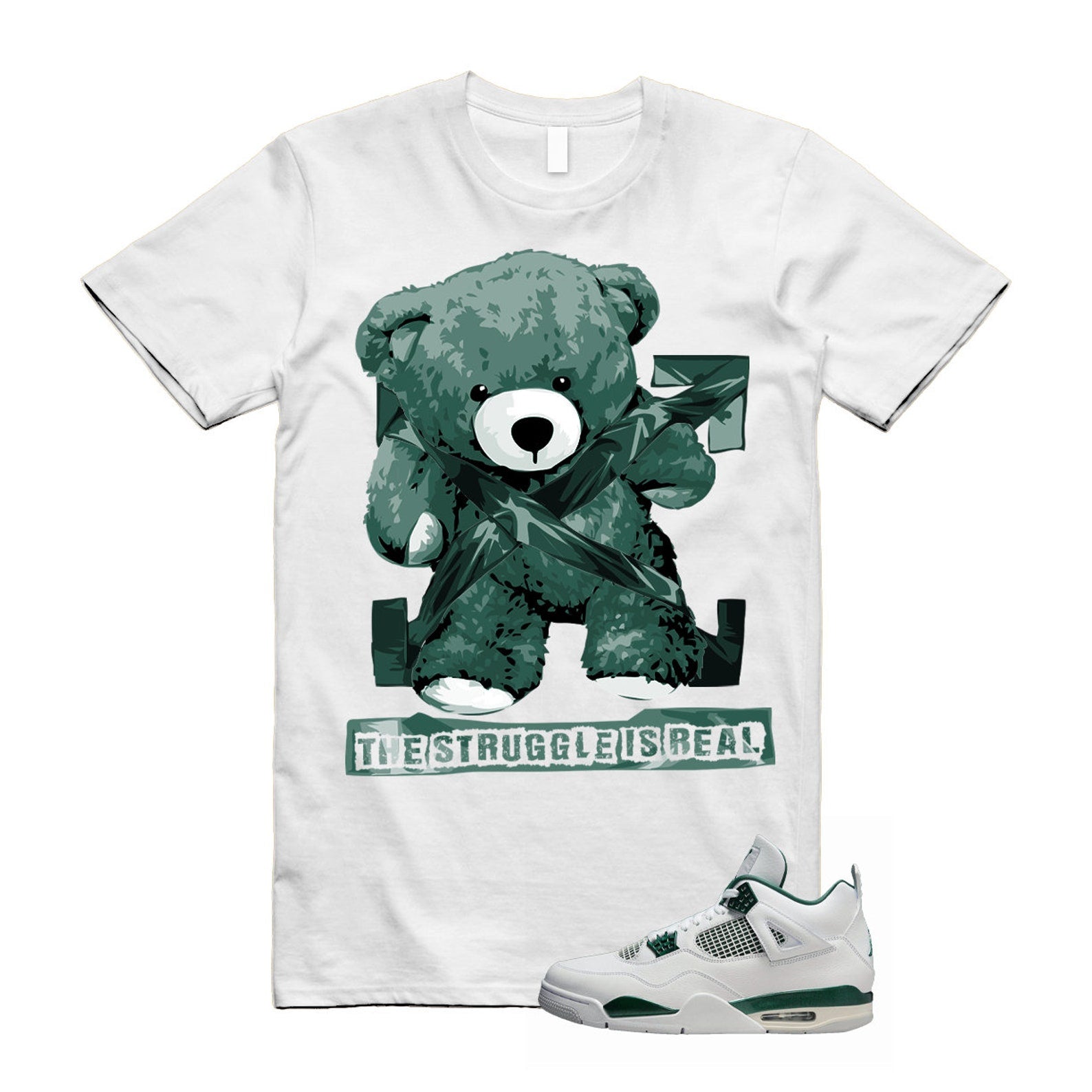 4 Oxidized Green White Neutral Grey T Shirt Match STRUG , FQ8138-103 T-Shirt, Sneaker Match Tee