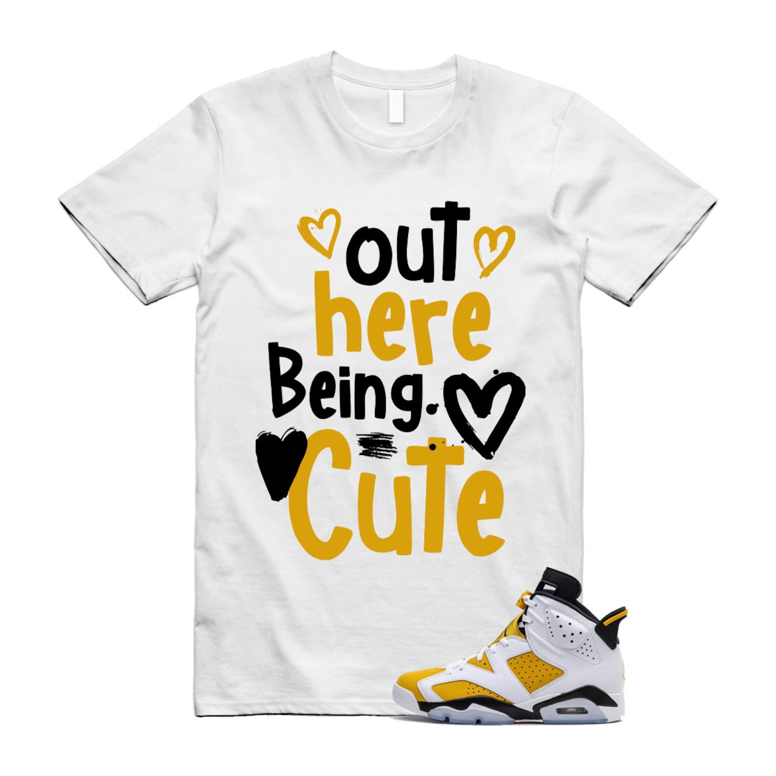Yellow Ochre 6 Black White T Shirt Match Out Here Being Cute  ,CT8529-170 T-Shirt, Sneaker Match Tee