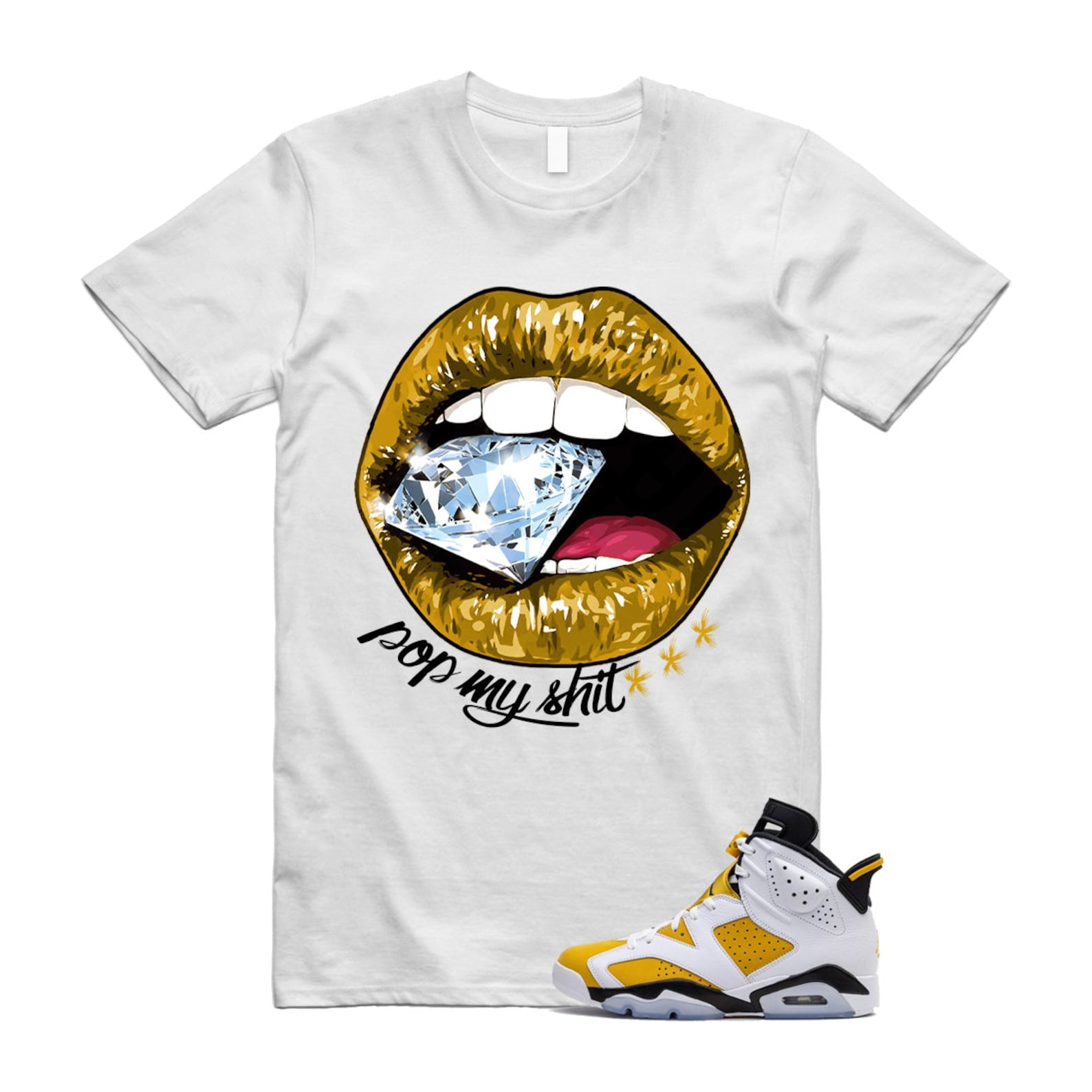 Yellow Ochre 6 Black White T Shirt Match POP  ,CT8529-170 T-Shirt, Sneaker Match Tee