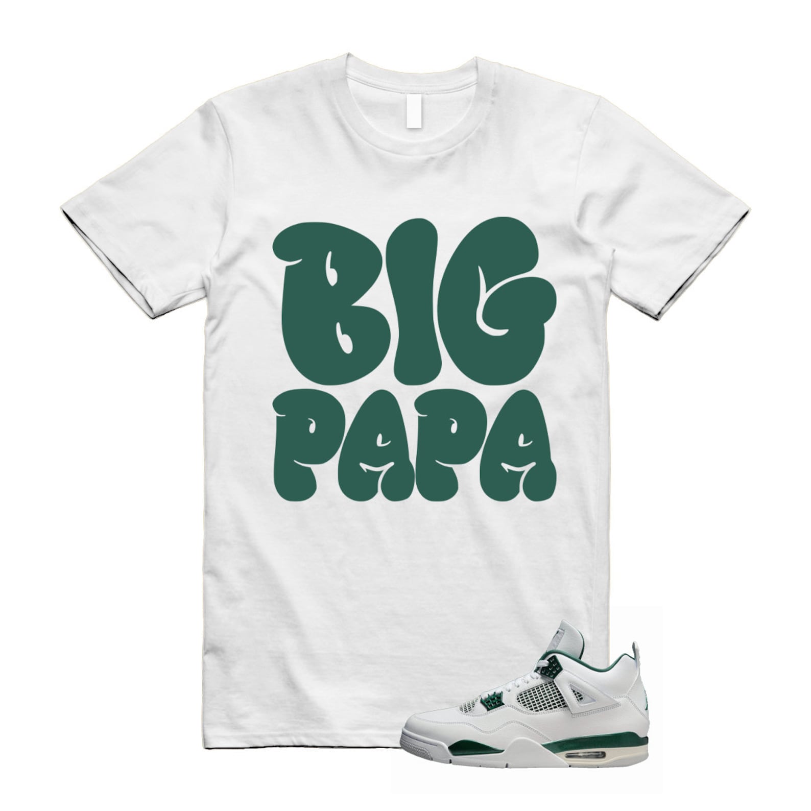 4 Oxidized Green White Neutral Grey T Shirt Match PAPA , FQ8138-103 T-Shirt, Sneaker Match Tee