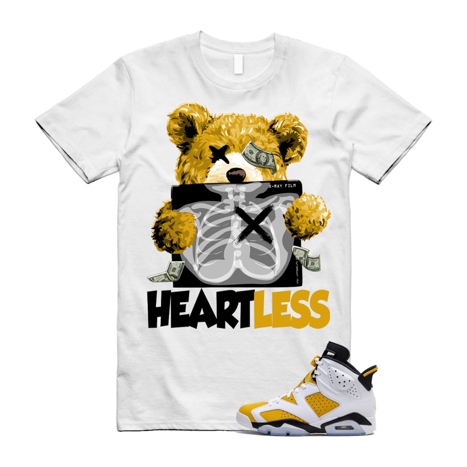 Yellow Ochre 6 Black White T Shirt Match HEART  ,CT8529-170 T-Shirt, Sneaker Match Tee