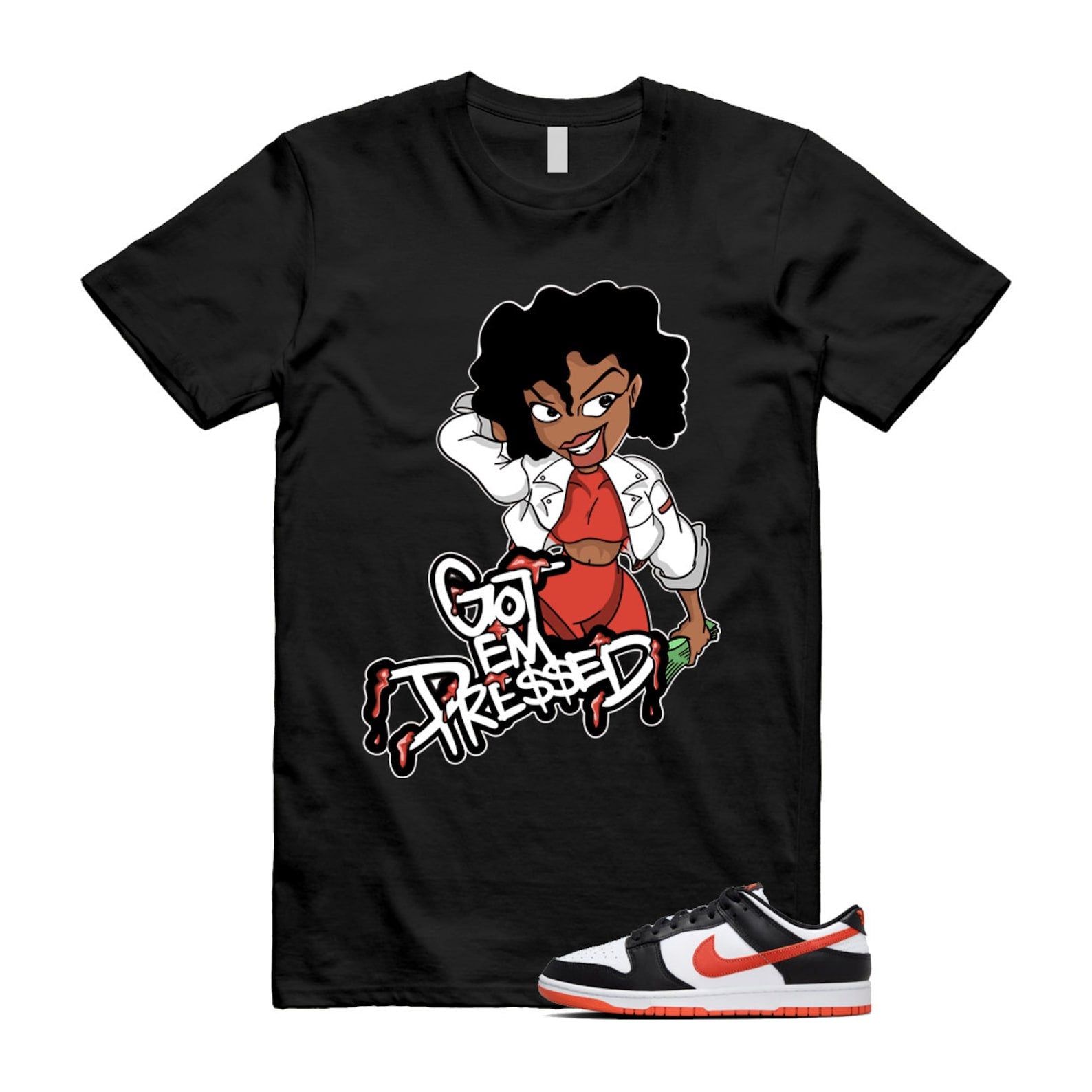 Dunk Dragon Red Black White Low Retro T Shirt Match PRESSED , DV0833-108 T-Shirt, Sneaker Match Tee