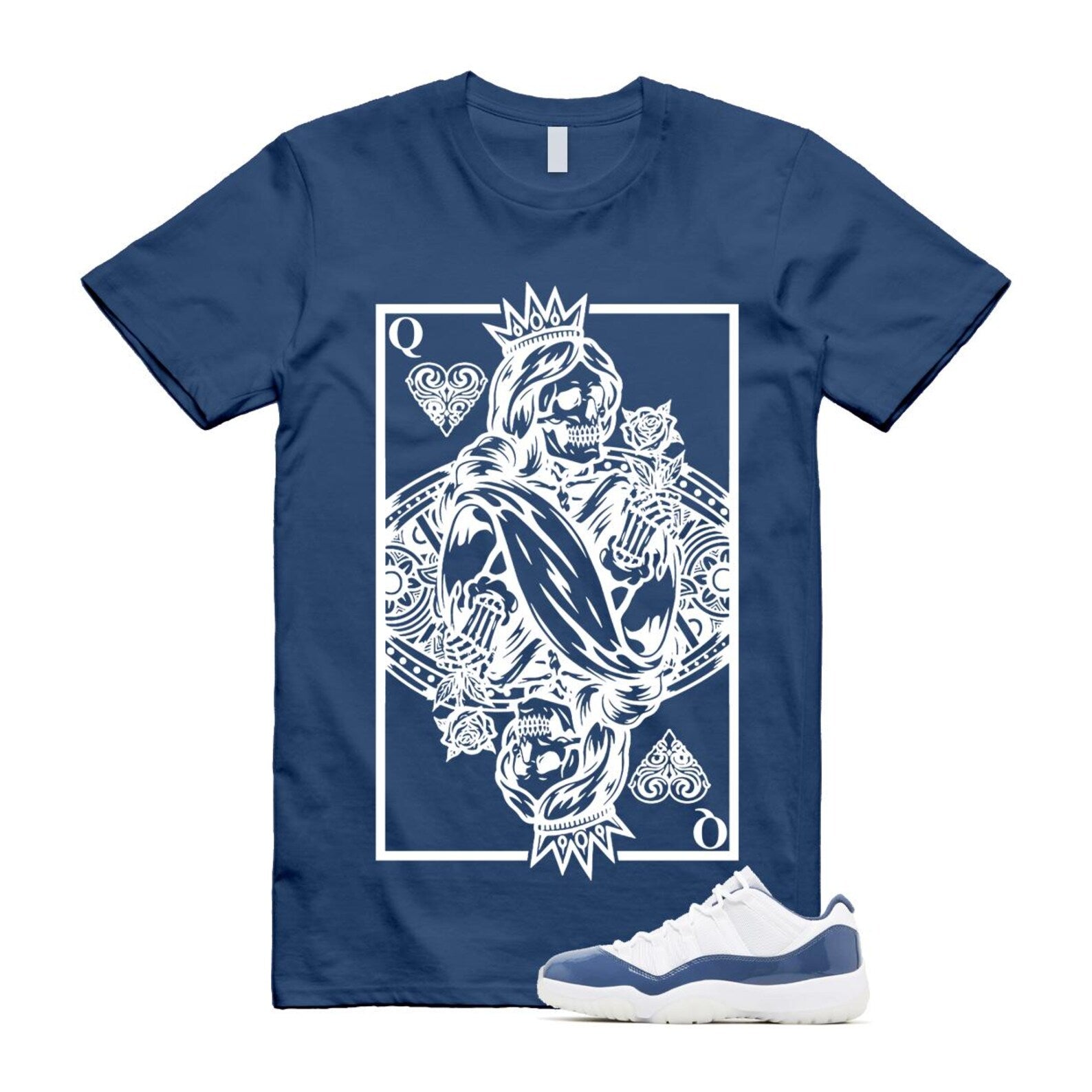 11 Diffused Blue White Midnight Navy Football Grey Retro Low T Shirt Match QC ,FV5104-104 T-Shirt, Sneaker Match Tee