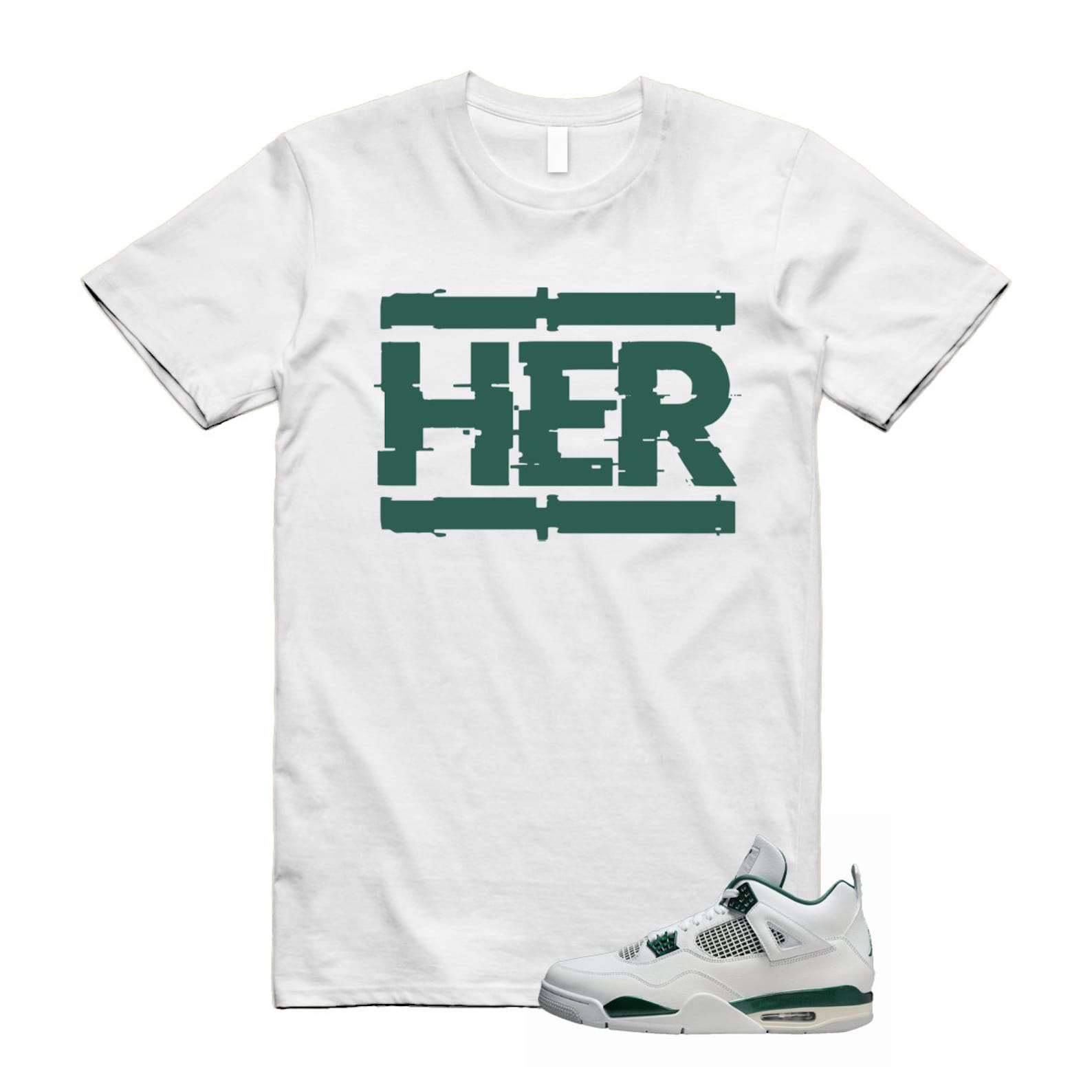 4 Oxidized Green White Neutral Grey T Shirt Match HER , FQ8138-103 T-Shirt, Sneaker Match Tee