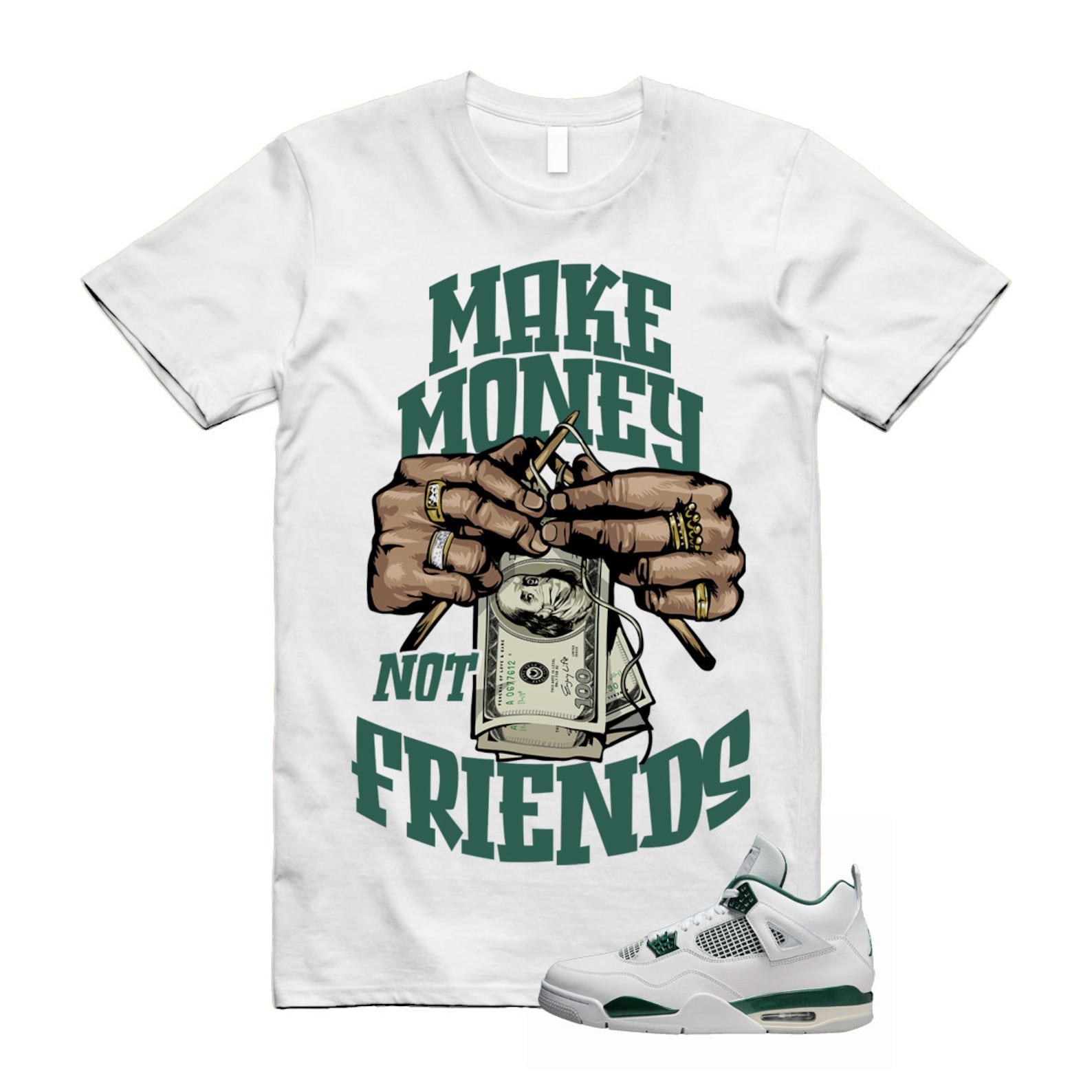 4 Oxidized Green White Neutral Grey T Shirt Match MM , FQ8138-103 T-Shirt, Sneaker Match Tee