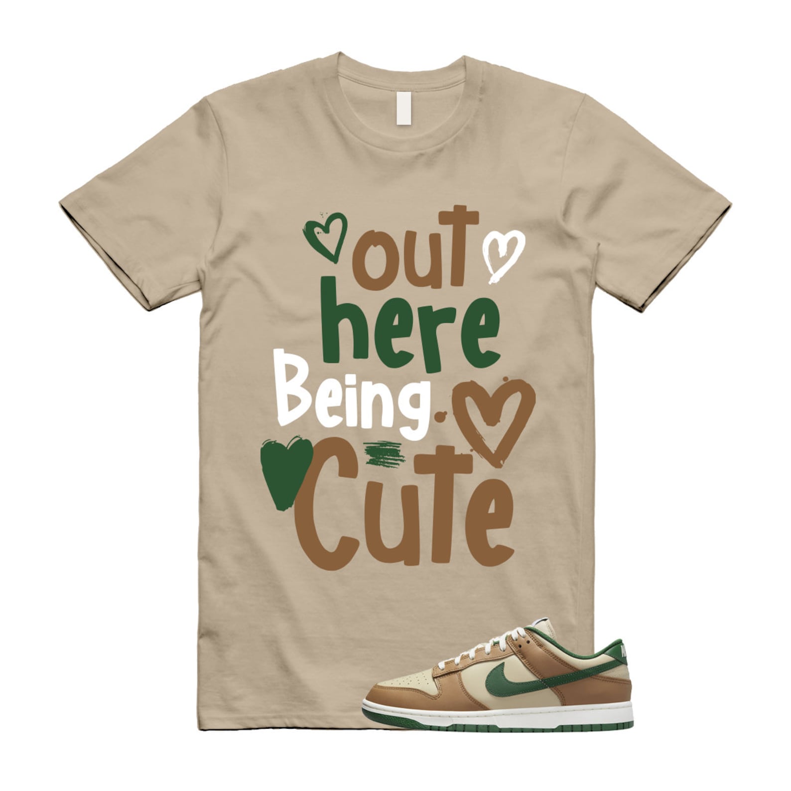 Dunk Tan Retro Rattan Gorge Green Sail Dark Driftwood Low T Shirt Match Out Here Being Cute  ,FB7160-231 T-Shirt, Sneaker Match Tee