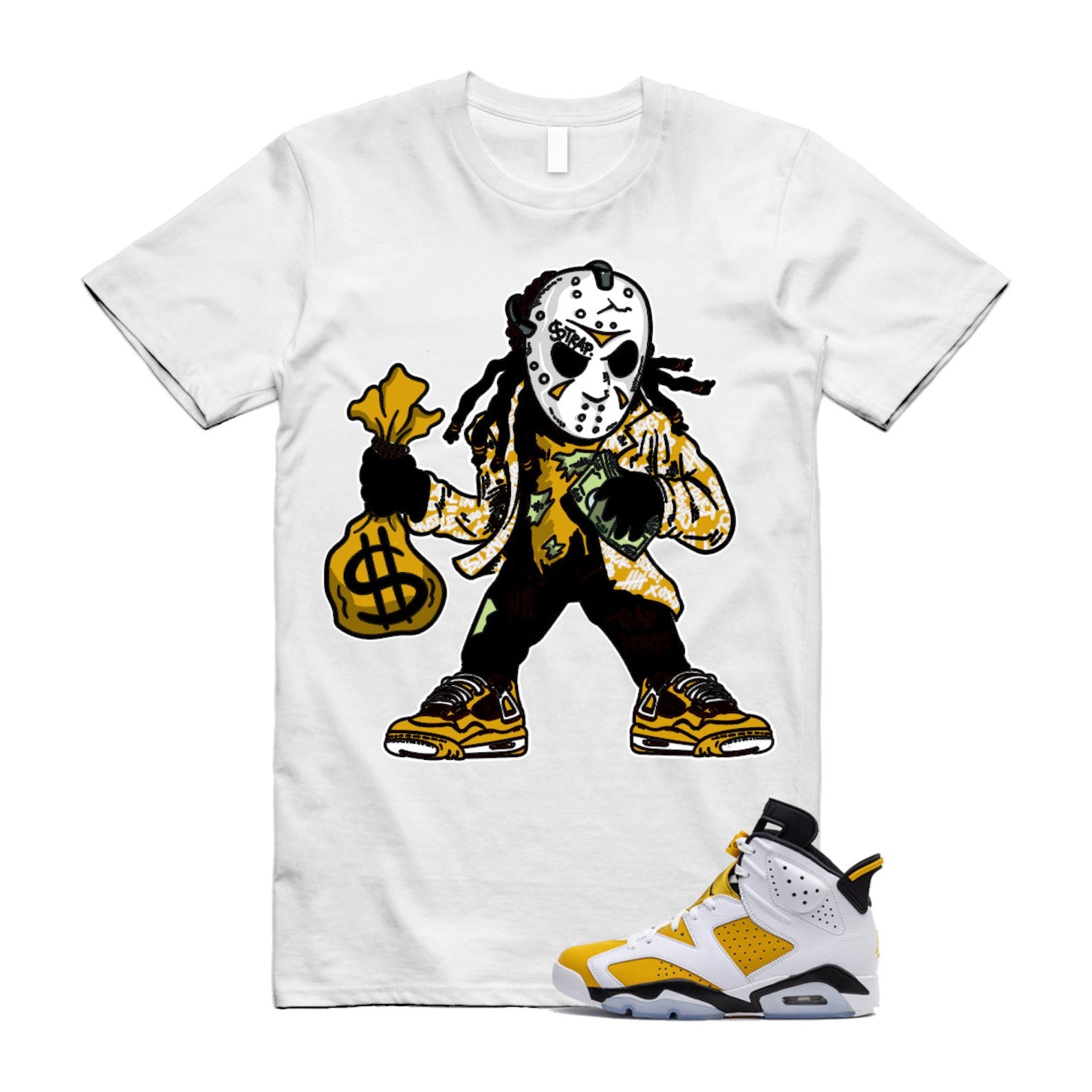 Yellow Ochre 6 Black White T Shirt Match JASON  ,CT8529-170 T-Shirt, Sneaker Match Tee