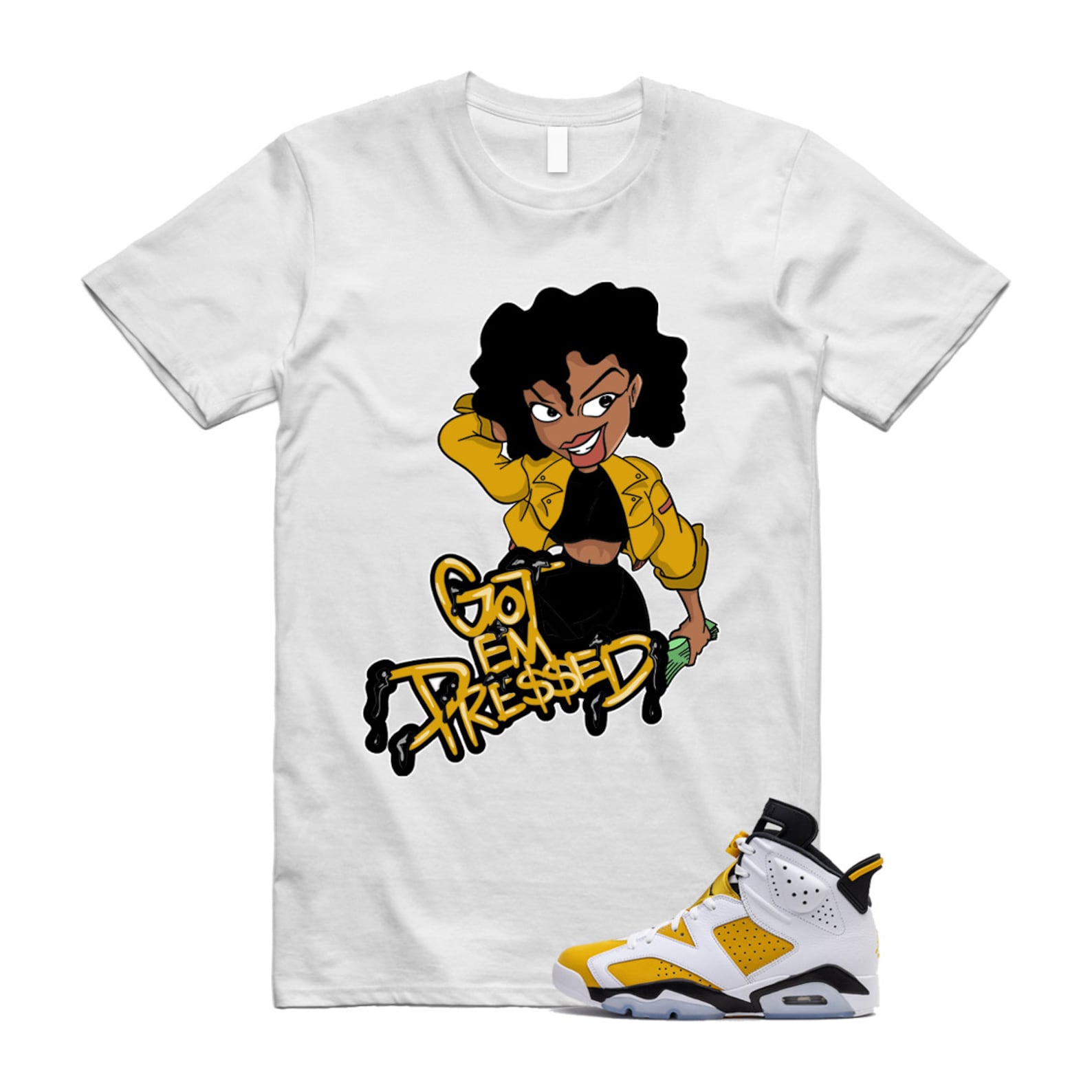 Yellow Ochre 6 Black White T Shirt Match PRESSED  ,CT8529-170 T-Shirt, Sneaker Match Tee