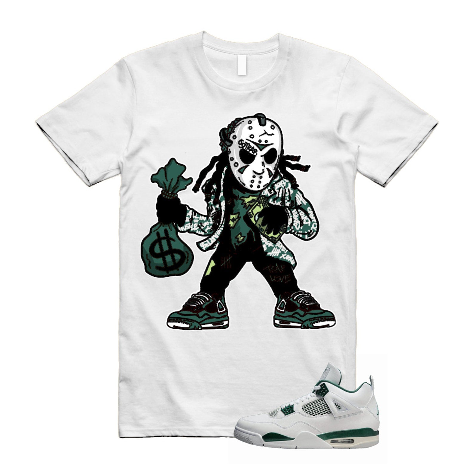 4 Oxidized Green White Neutral Grey T Shirt Match JASON , FQ8138-103 T-Shirt, Sneaker Match Tee