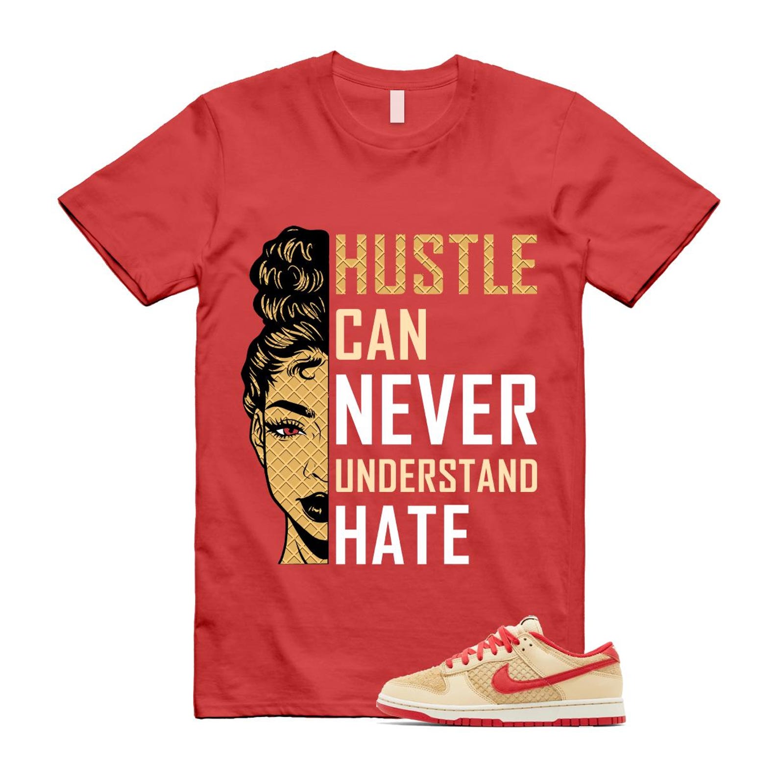 Dunk Strawberry Waffle Pale Vanilla University Red Sail Wheat Low Retro SE T Shirt Match HUSTLE  ,HJ9100-294 T-Shirt, Sneaker Match Tee