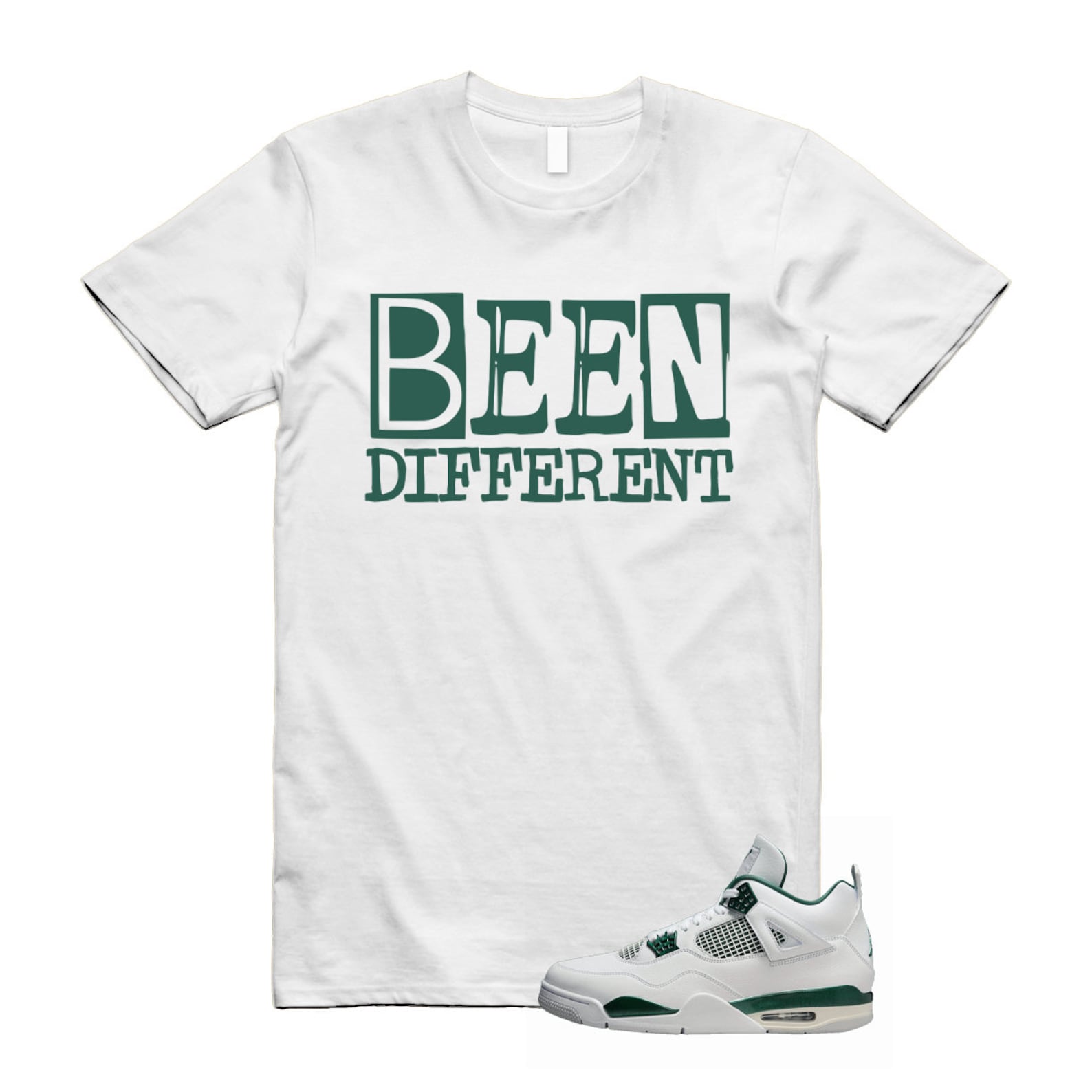 4 Oxidized Green White Neutral Grey T Shirt Match BEEN , FQ8138-103 T-Shirt, Sneaker Match Tee