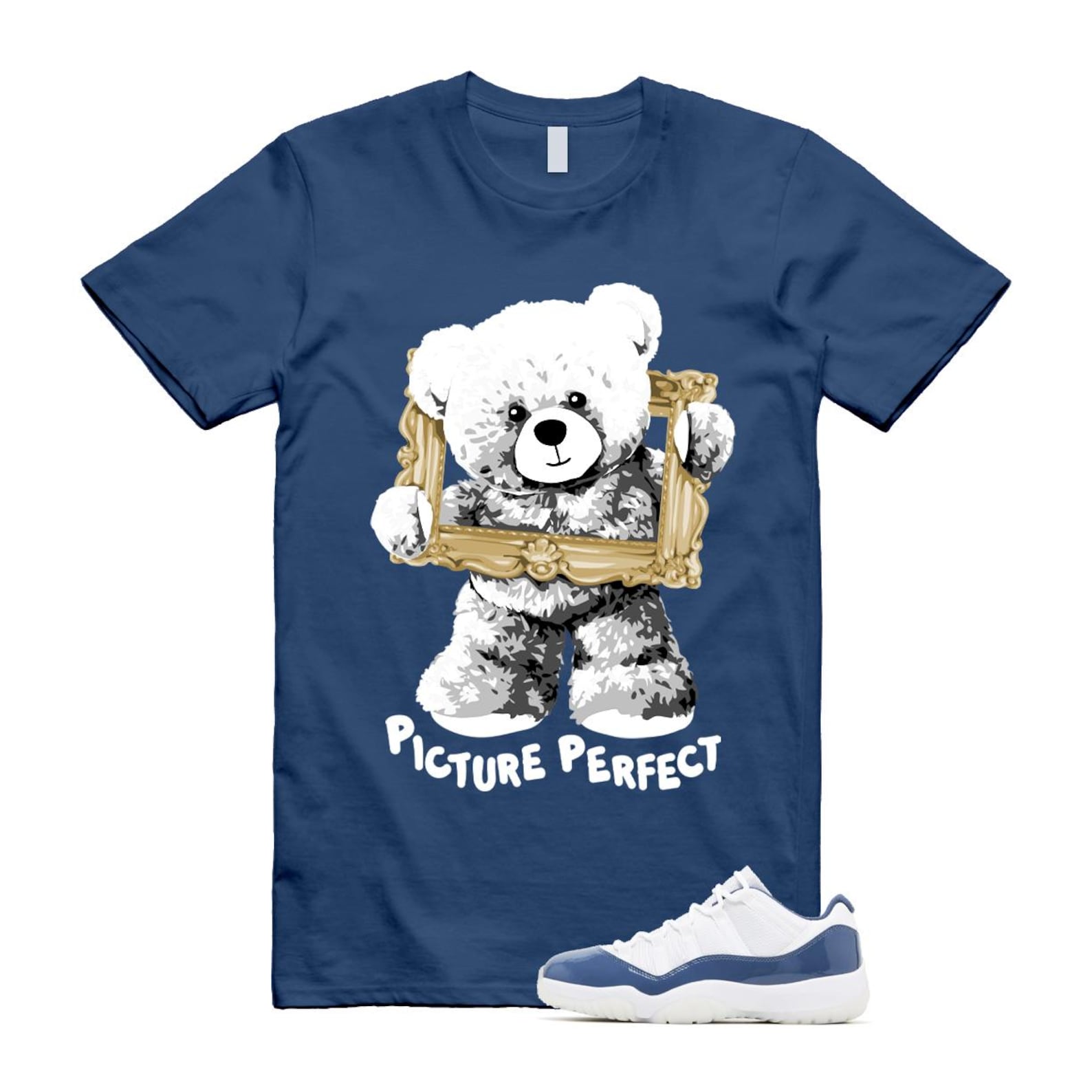 11 Diffused Blue White Midnight Navy Football Grey Retro Low T Shirt Match PIC ,FV5104-104 T-Shirt, Sneaker Match Tee