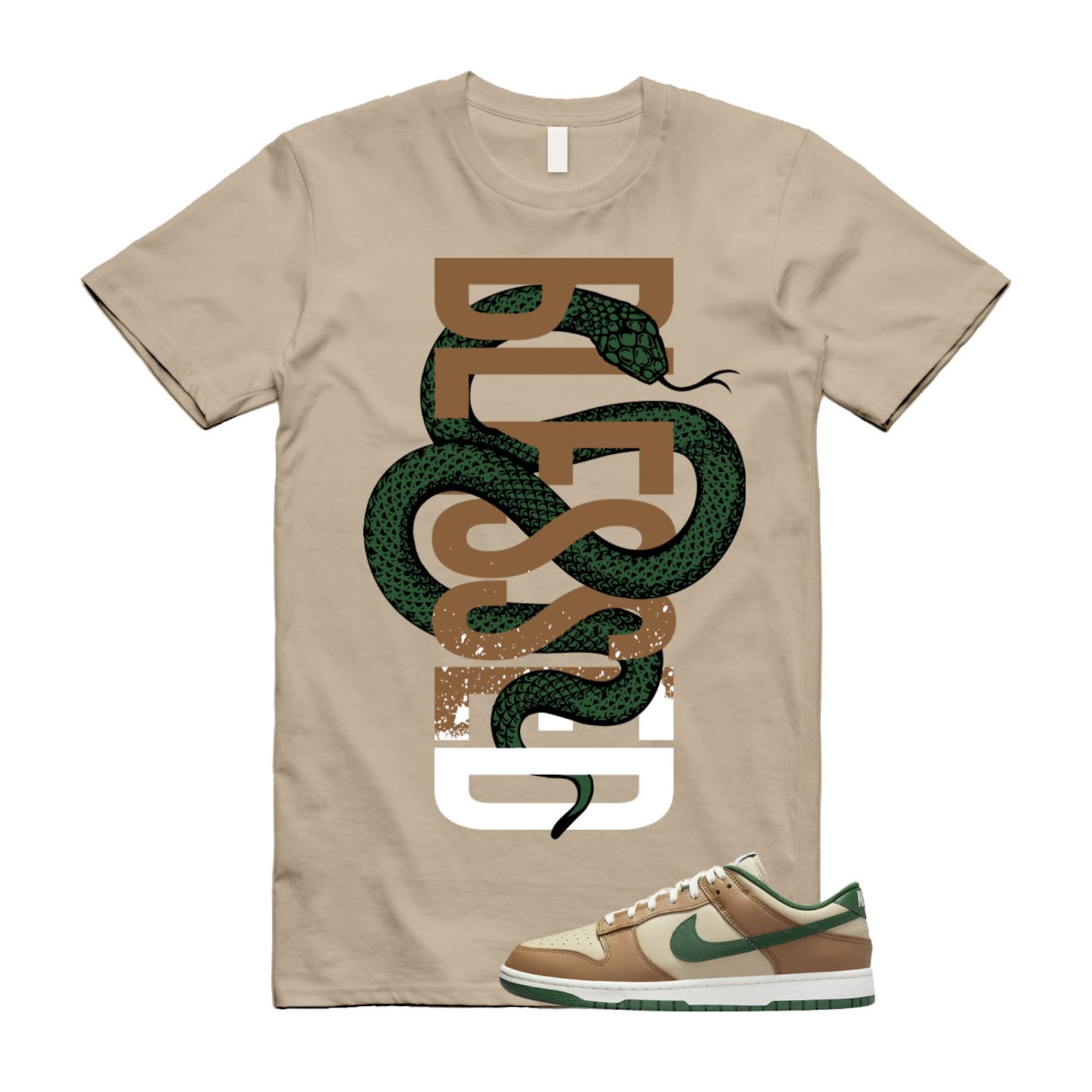 Dunk Tan Retro Rattan Gorge Green Sail Dark Driftwood Low T Shirt Match SNAKEBLS  ,FB7160-231 T-Shirt, Sneaker Match Tee