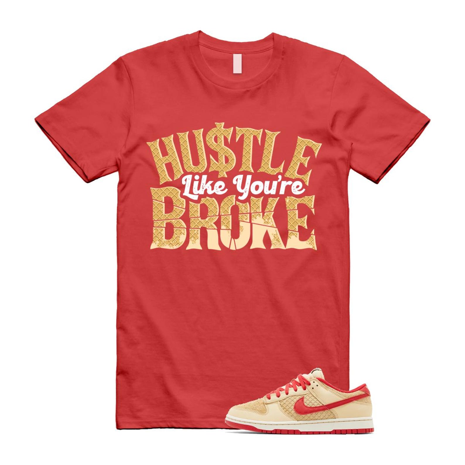 Dunk Strawberry Waffle Pale Vanilla University Red Sail Wheat Low Retro SE T Shirt Match BROKE  ,HJ9100-294 T-Shirt, Sneaker Match Tee