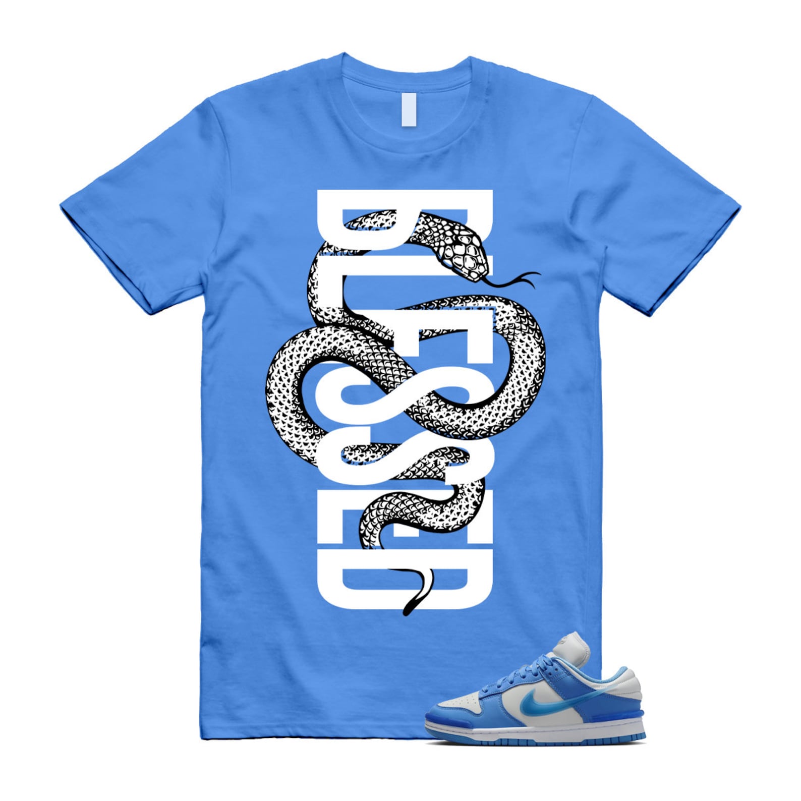 Dunk Twist University Blue UNC Photon Dust White Low T Shirt Match SNAKEBLS , DZ2794-002 T-Shirt, Sneaker Match Tee