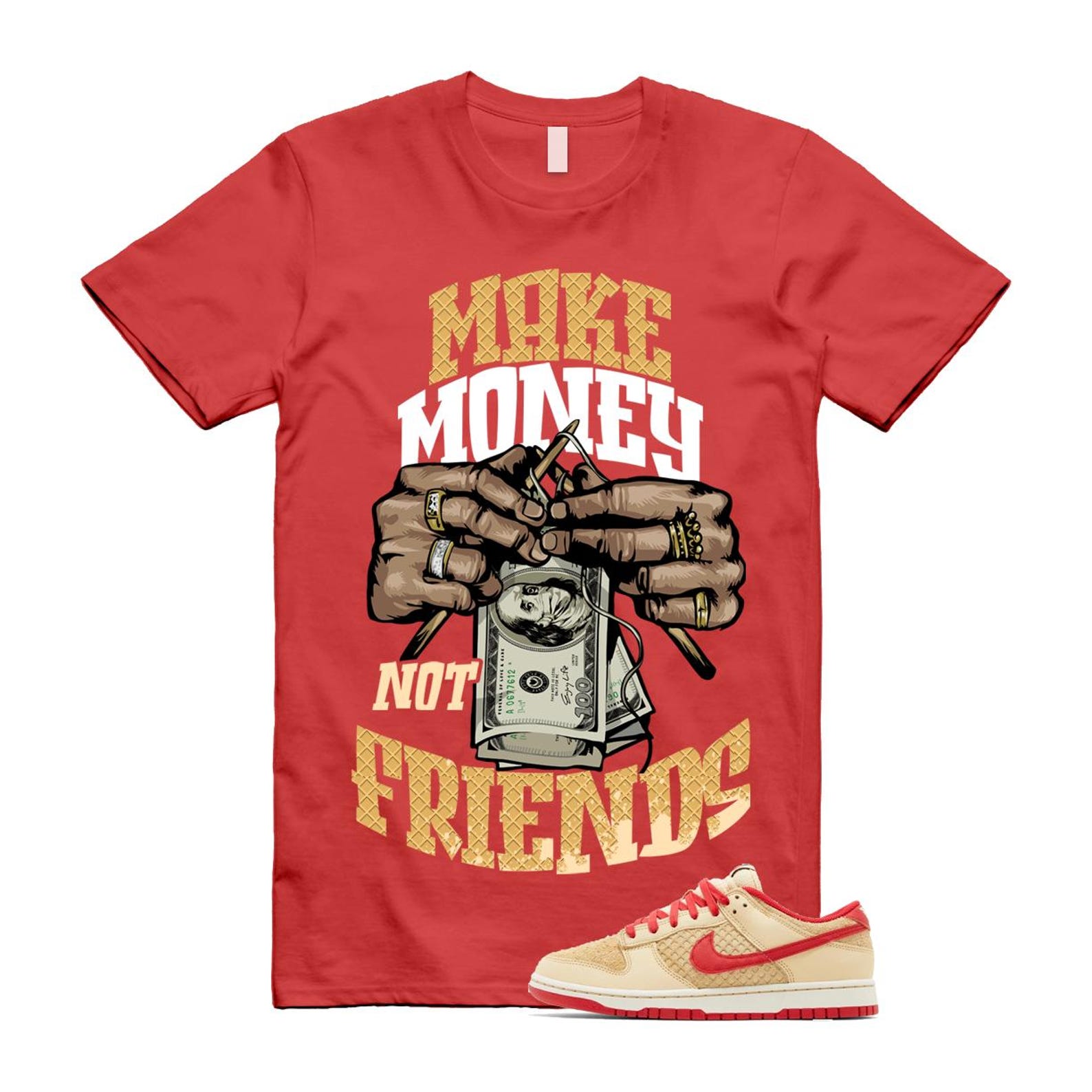 Dunk Strawberry Waffle Pale Vanilla University Red Sail Wheat Low Retro SE T Shirt Match MM  ,HJ9100-294 T-Shirt, Sneaker Match Tee