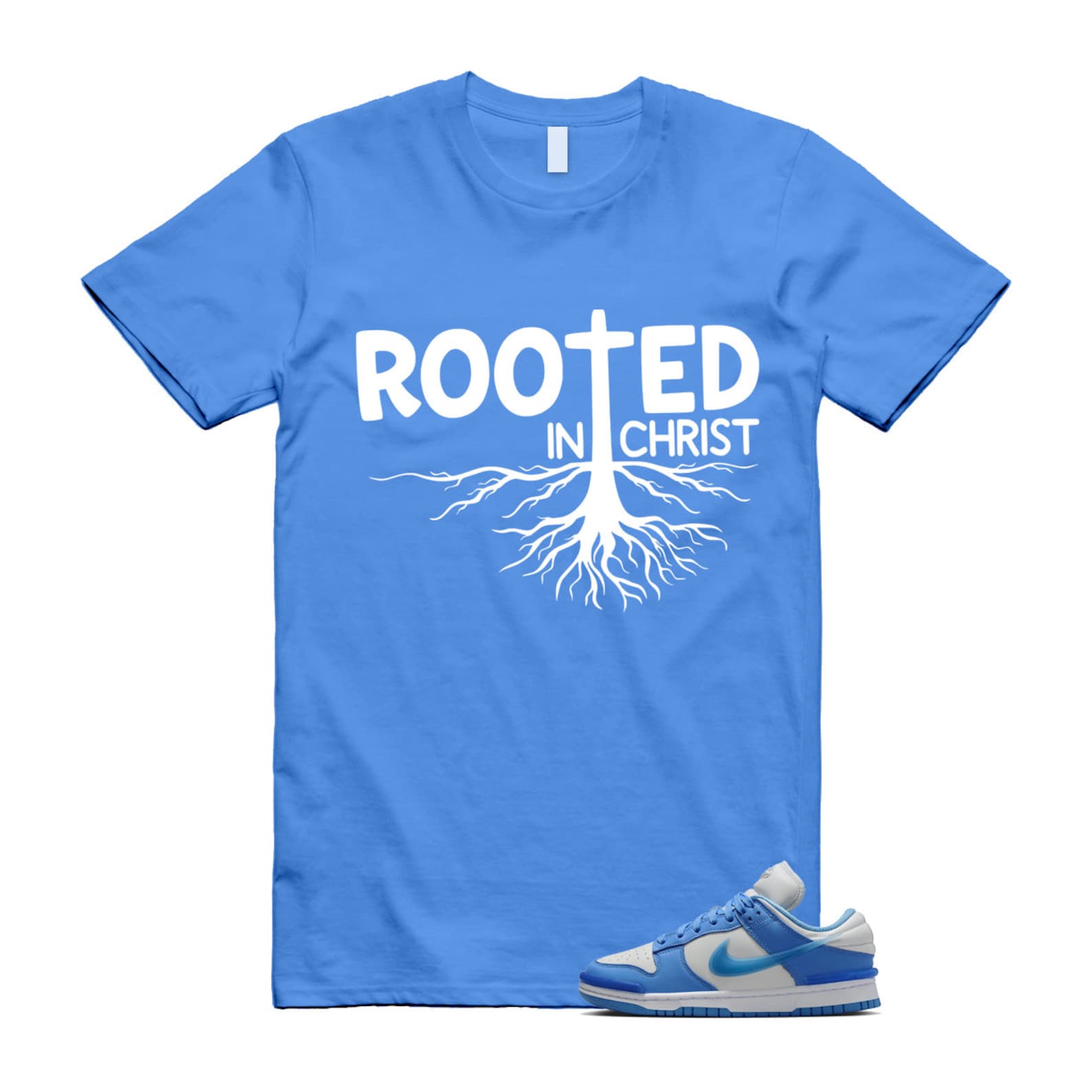 Dunk Twist University Blue UNC Photon Dust White Low T Shirt Match ROOTED , DZ2794-002 T-Shirt, Sneaker Match Tee