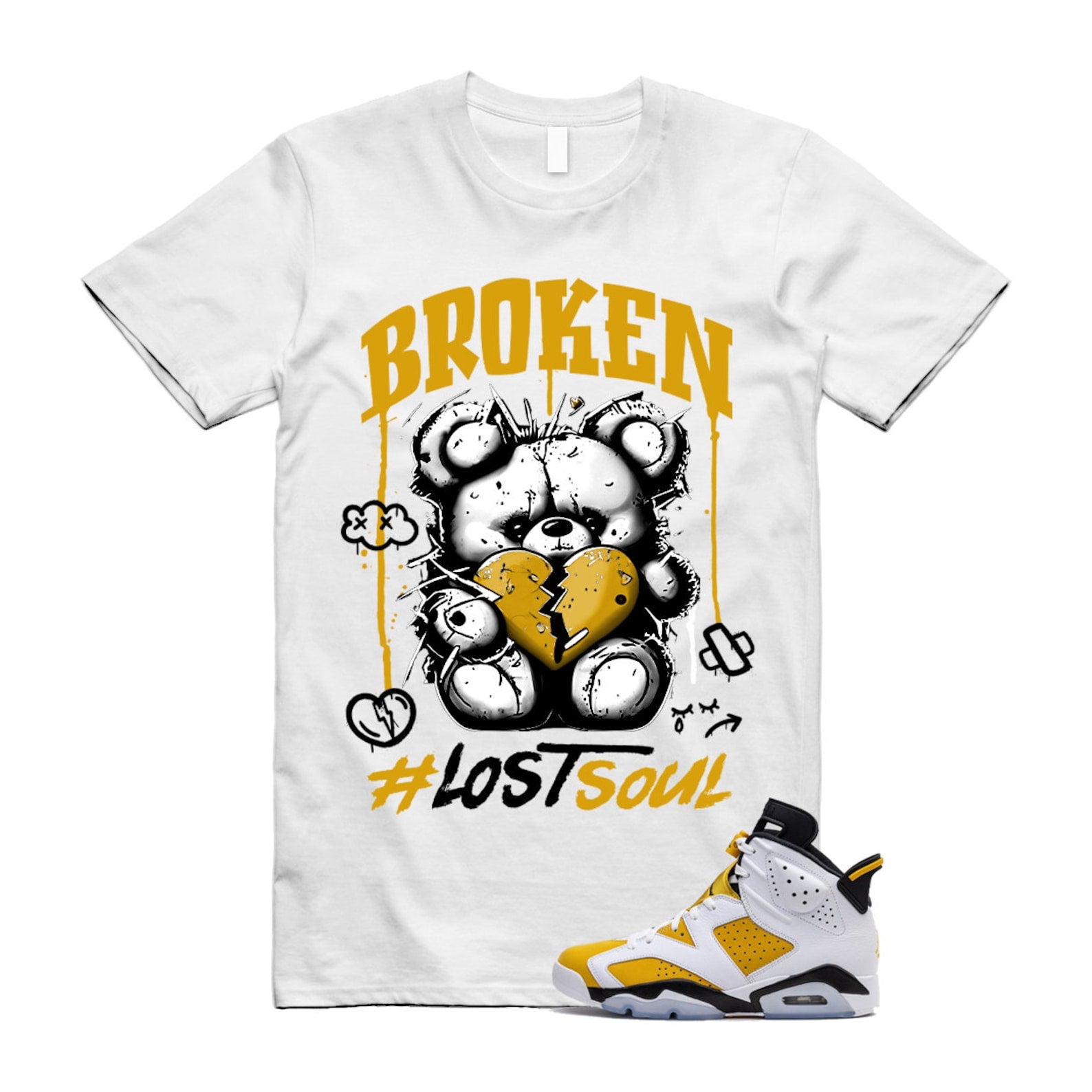 Yellow Ochre 6 Black White T Shirt Match BRLS  ,CT8529-170 T-Shirt, Sneaker Match Tee