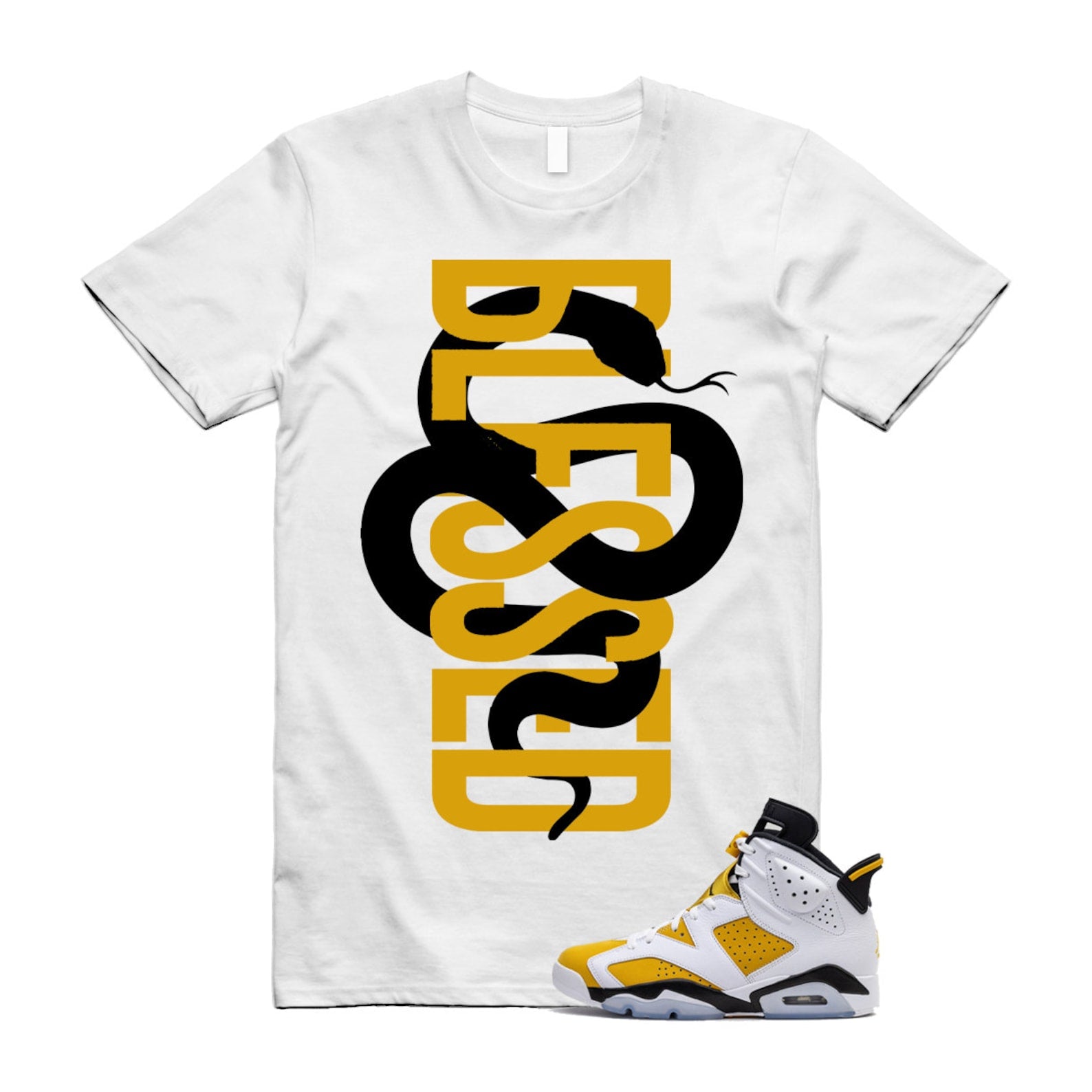 Yellow Ochre 6 Black White T Shirt Match SNAKEBLS  ,CT8529-170 T-Shirt, Sneaker Match Tee