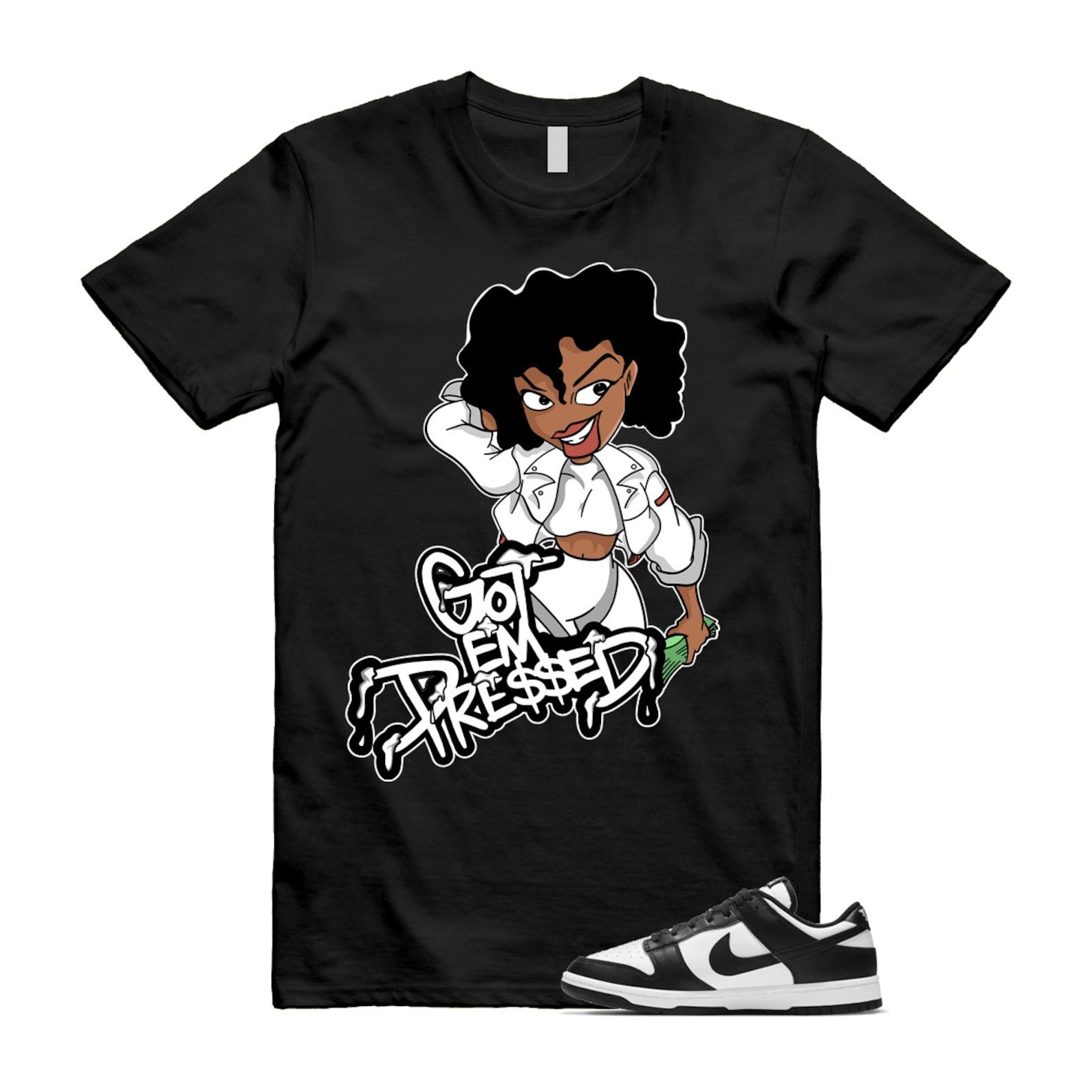 Dunk Panda White Black Low Retro Classic Traditional T Shirt Match PRESSED , DD1503-101 T-Shirt, Sneaker Match Tee