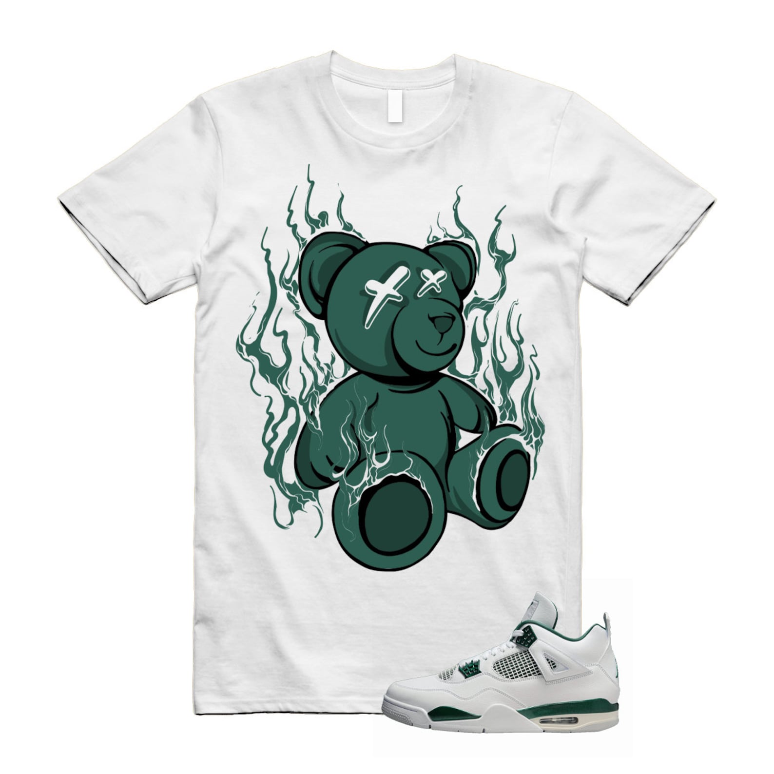 4 Oxidized Green White Neutral Grey T Shirt Match LIT , FQ8138-103 T-Shirt, Sneaker Match Tee