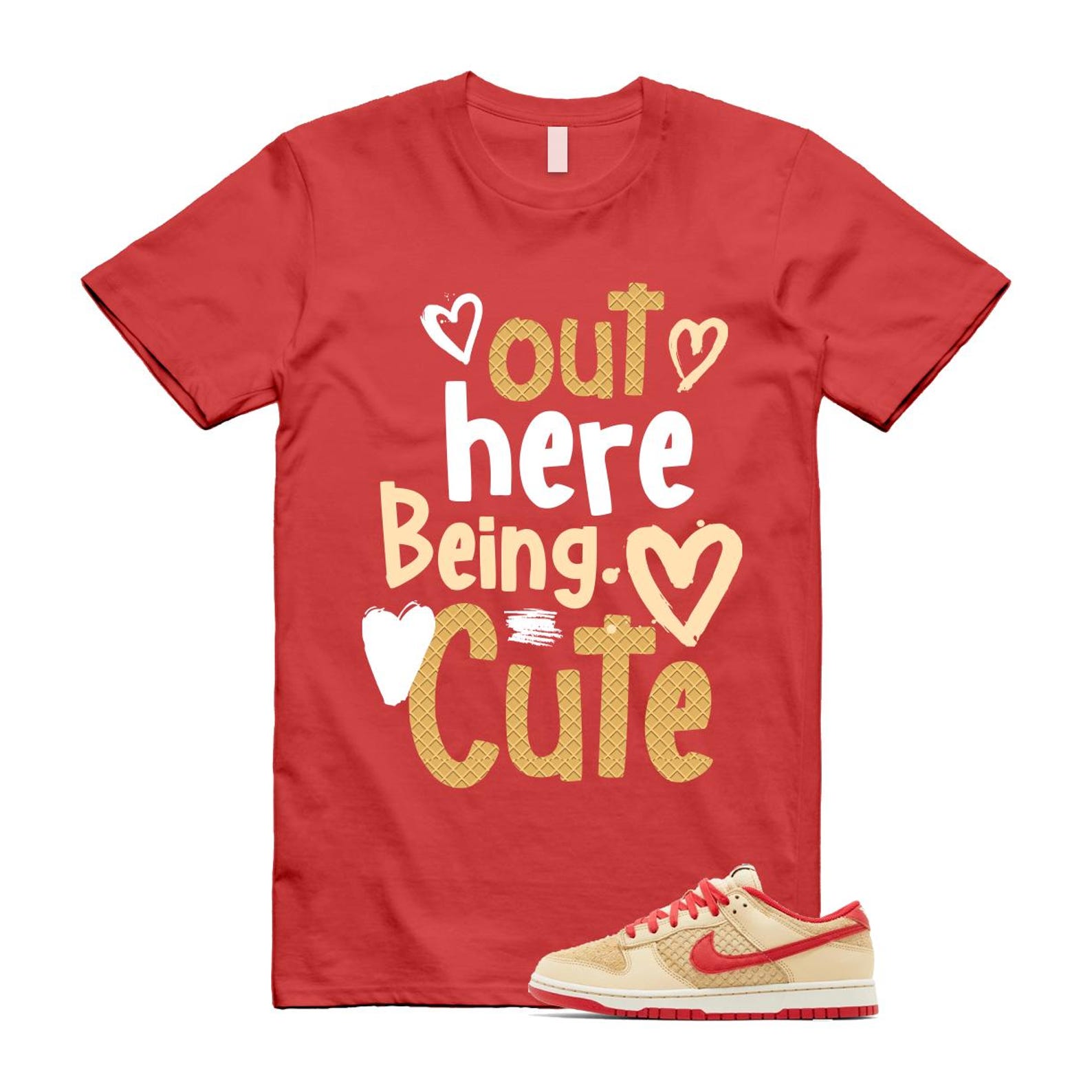 Dunk Strawberry Waffle Pale Vanilla University Red Sail Wheat Low Retro SE T Shirt Match Out Here Being Cute  ,HJ9100-294 T-Shirt, Sneaker Match Tee