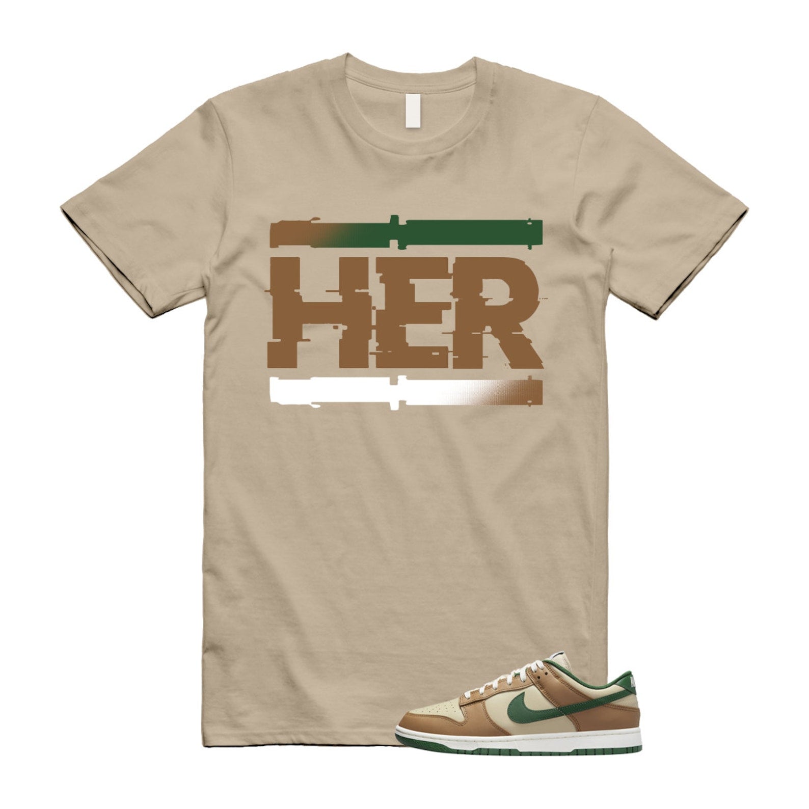 Dunk Tan Retro Rattan Gorge Green Sail Dark Driftwood Low T Shirt Match HER  ,FB7160-231 T-Shirt, Sneaker Match Tee