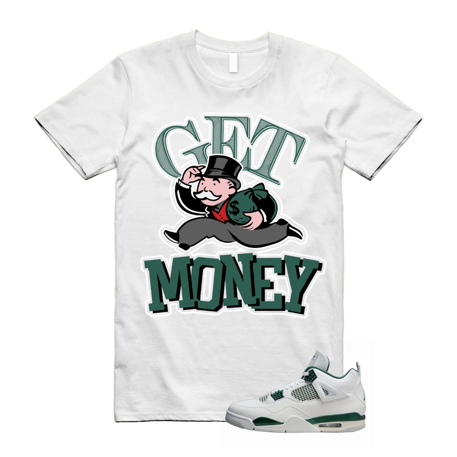 4 Oxidized Green White Neutral Grey T Shirt Match GM , FQ8138-103 T-Shirt, Sneaker Match Tee