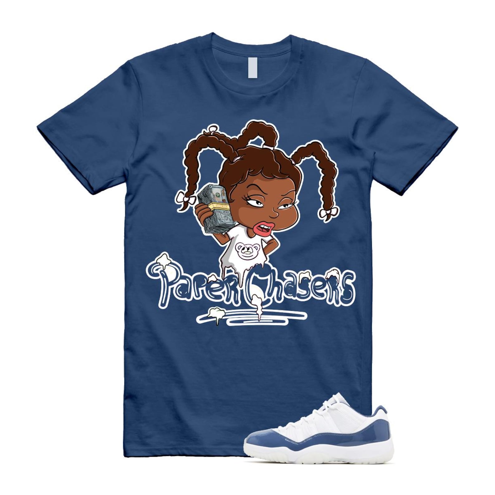 11 Diffused Blue White Midnight Navy Football Grey Retro Low T Shirt Match PC ,FV5104-104 T-Shirt, Sneaker Match Tee