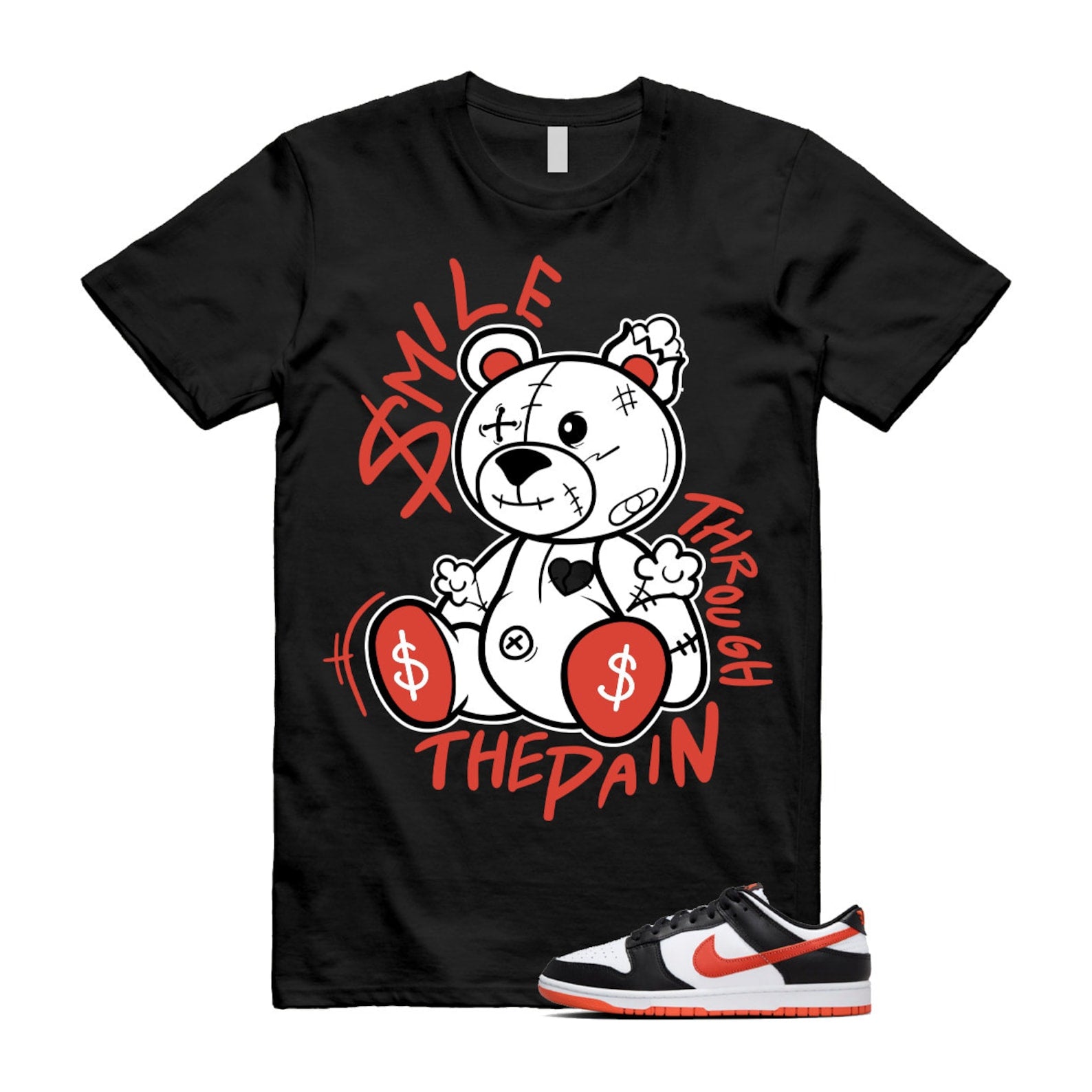 Dunk Dragon Red Black White Low Retro T Shirt Match Smile Through The Pain , DV0833-108 T-Shirt, Sneaker Match Tee