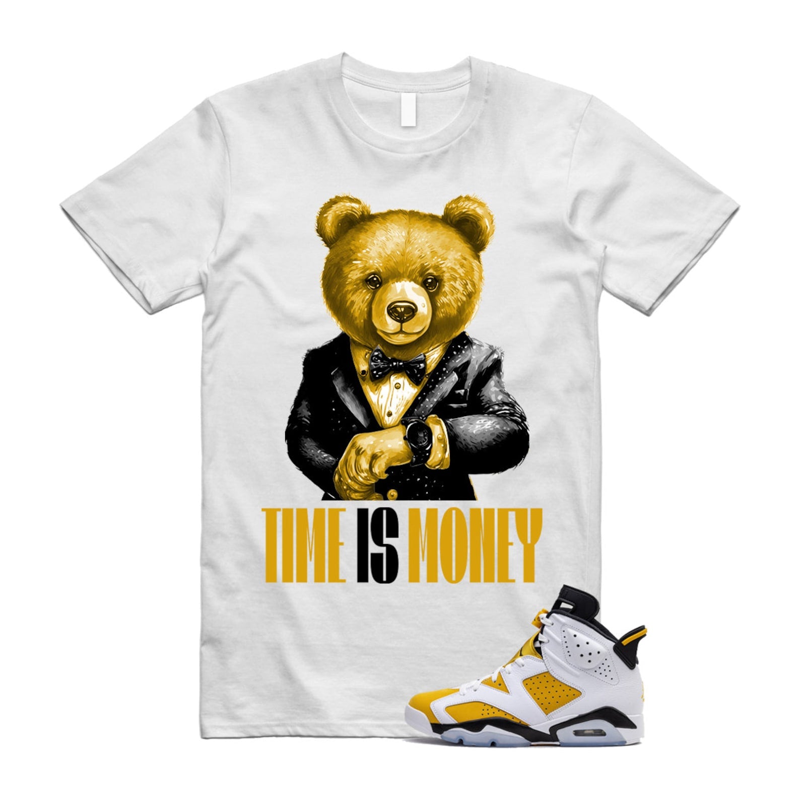 Yellow Ochre 6 Black White T Shirt Match TIM  ,CT8529-170 T-Shirt, Sneaker Match Tee