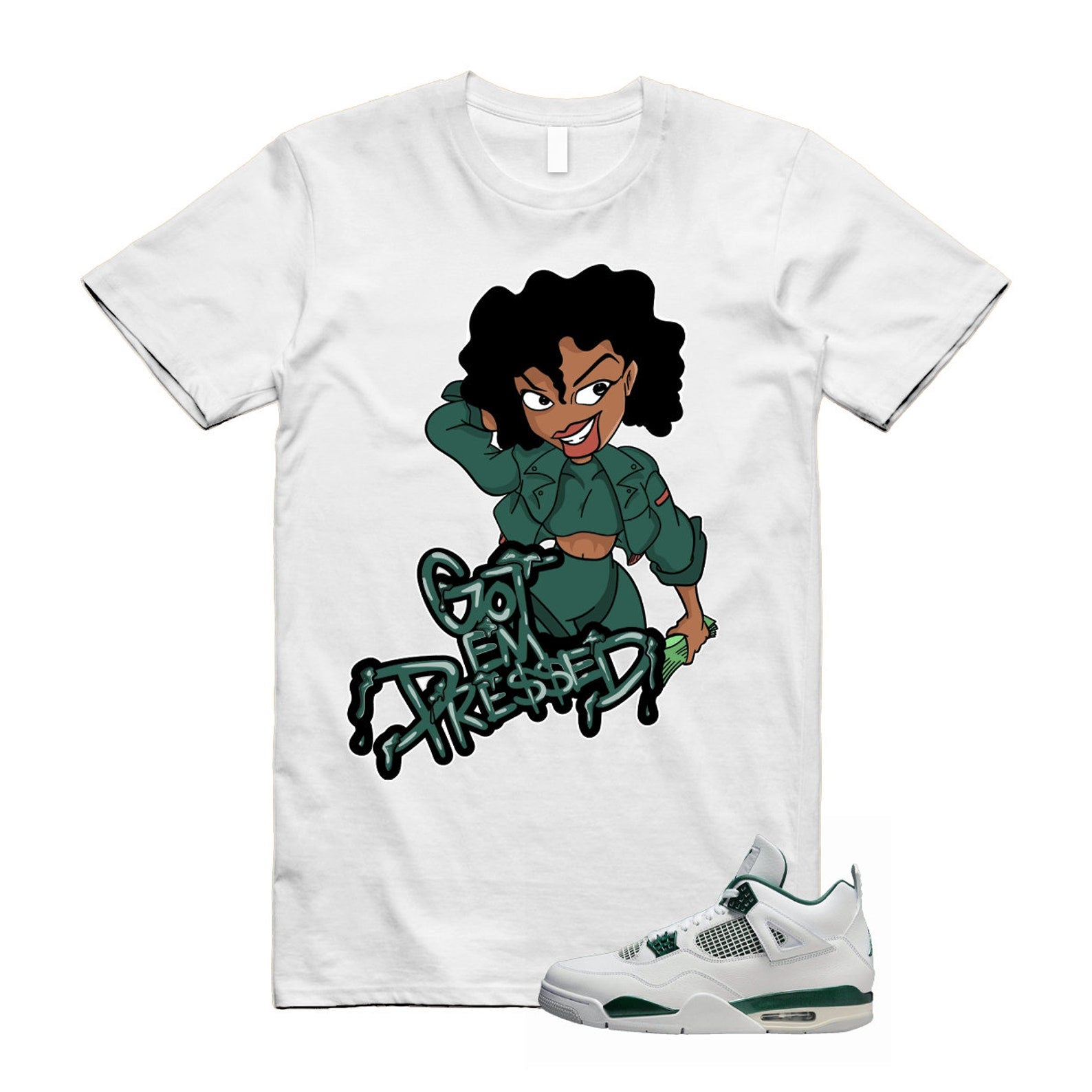 4 Oxidized Green White Neutral Grey T Shirt Match PRESSED , FQ8138-103 T-Shirt, Sneaker Match Tee