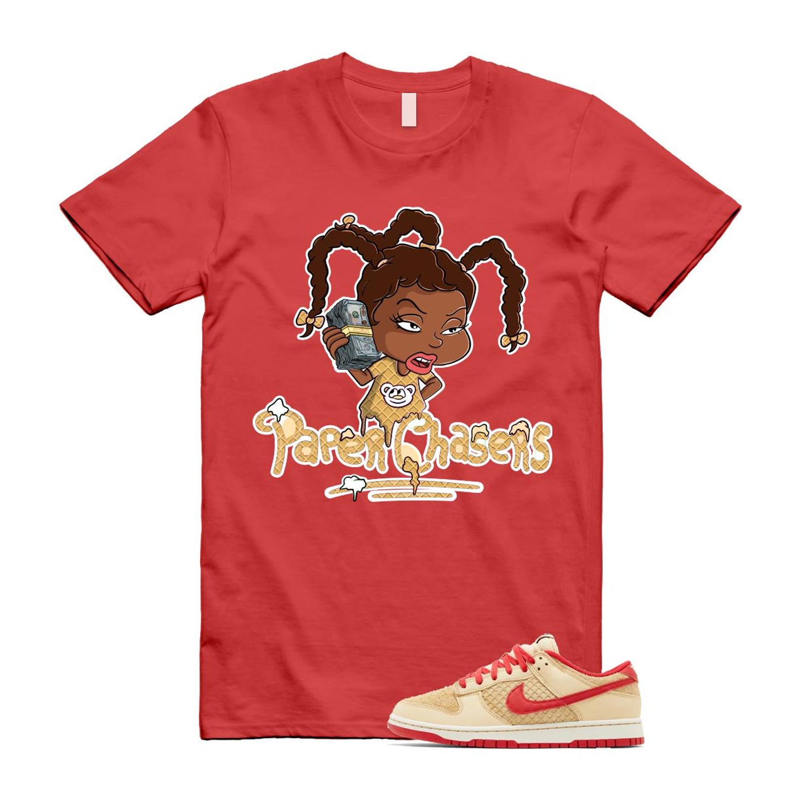 Dunk Strawberry Waffle Pale Vanilla University Red Sail Wheat Low Retro SE T Shirt Match PC  ,HJ9100-294 T-Shirt, Sneaker Match Tee