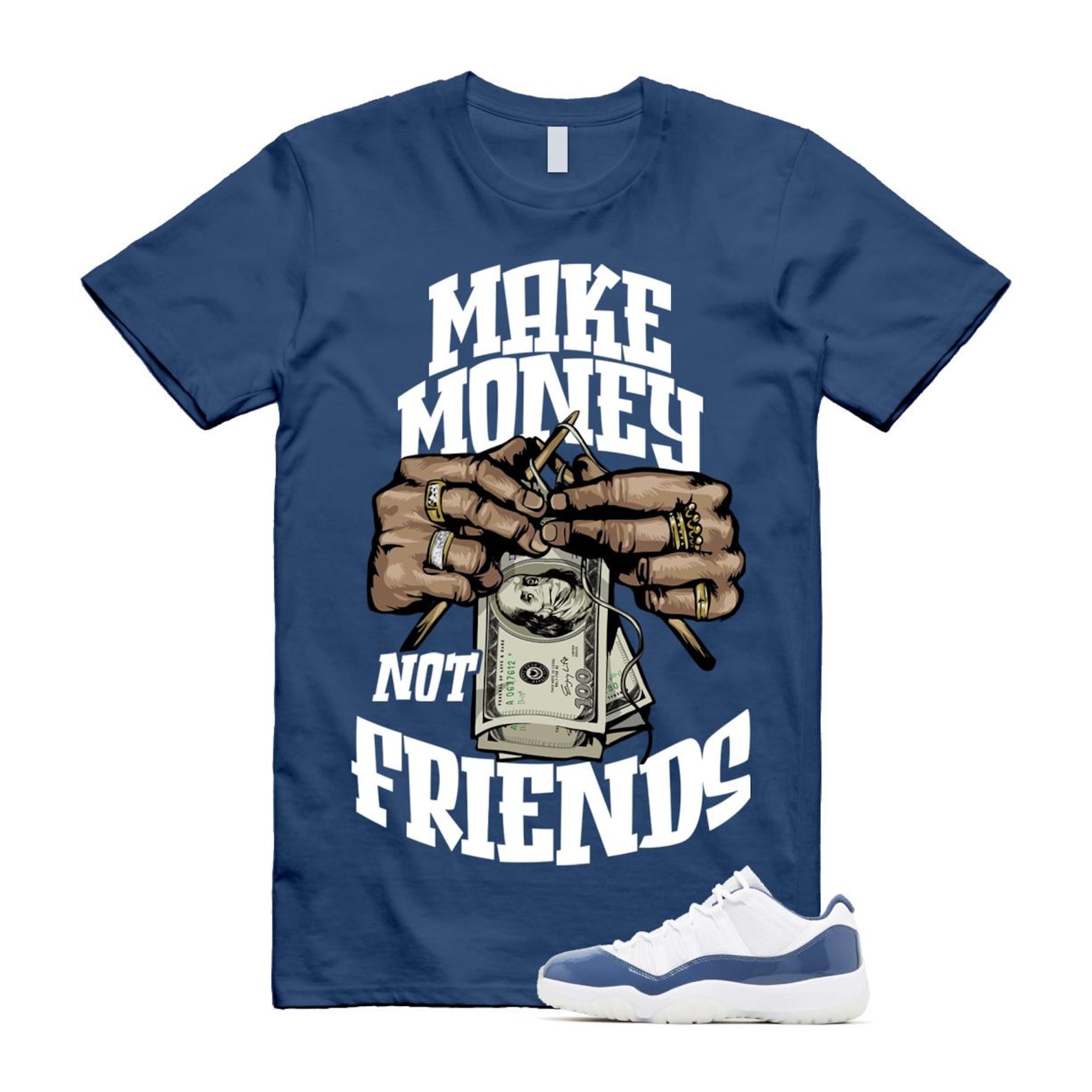 11 Diffused Blue White Midnight Navy Football Grey Retro Low T Shirt Match MM ,FV5104-104 T-Shirt, Sneaker Match Tee