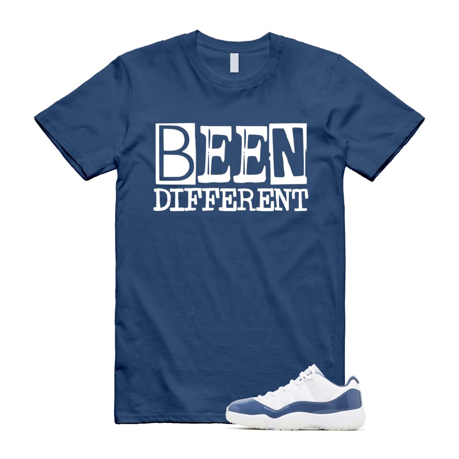 11 Diffused Blue White Midnight Navy Football Grey Retro Low T Shirt Match BEEN ,FV5104-104 T-Shirt, Sneaker Match Tee