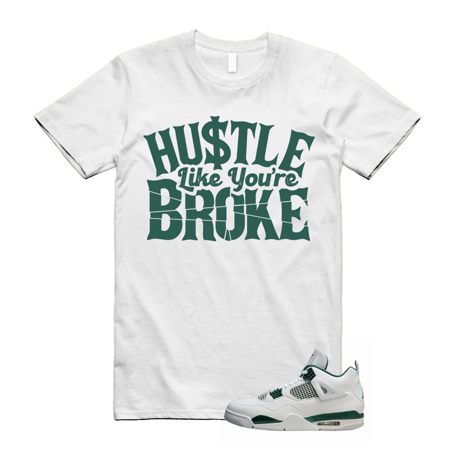 4 Oxidized Green White Neutral Grey T Shirt Match BROKE , FQ8138-103 T-Shirt, Sneaker Match Tee