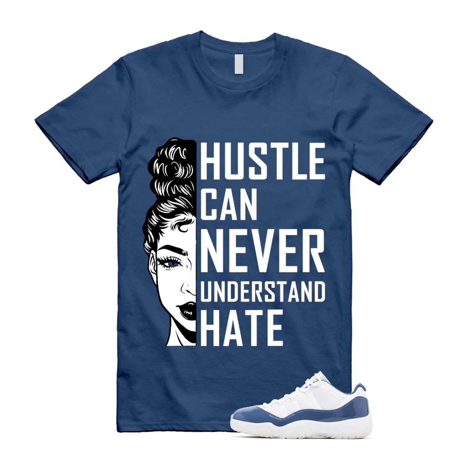 11 Diffused Blue White Midnight Navy Football Grey Retro Low T Shirt Match HUSTLE ,FV5104-104 T-Shirt, Sneaker Match Tee