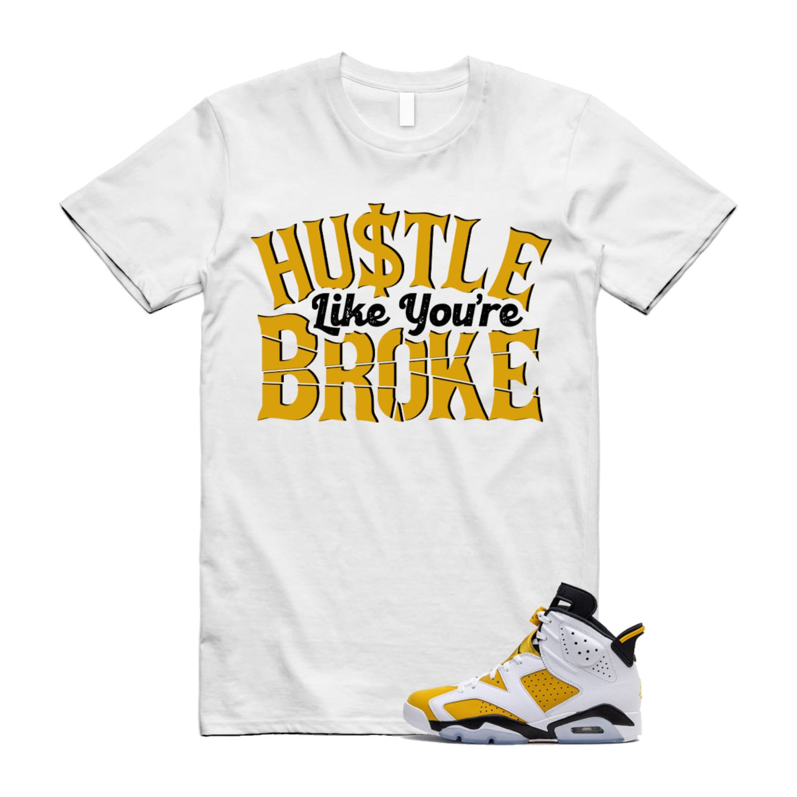Yellow Ochre 6 Black White T Shirt Match BROKE  ,CT8529-170 T-Shirt, Sneaker Match Tee