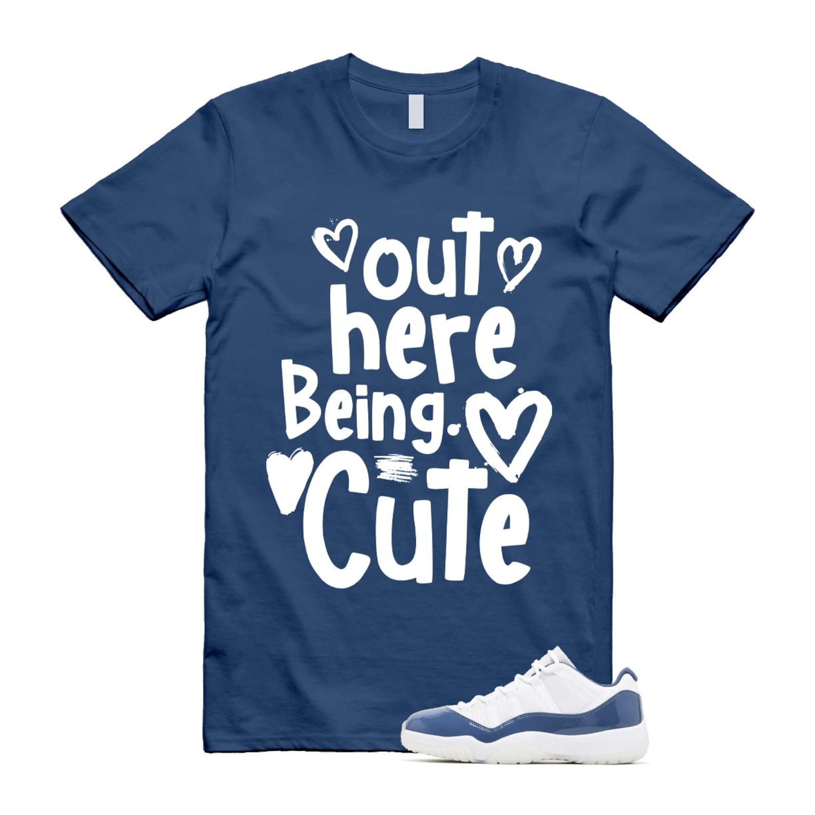 11 Diffused Blue White Midnight Navy Football Grey Retro Low T Shirt Match Out Here Being Cute ,FV5104-104 T-Shirt, Sneaker Match Tee