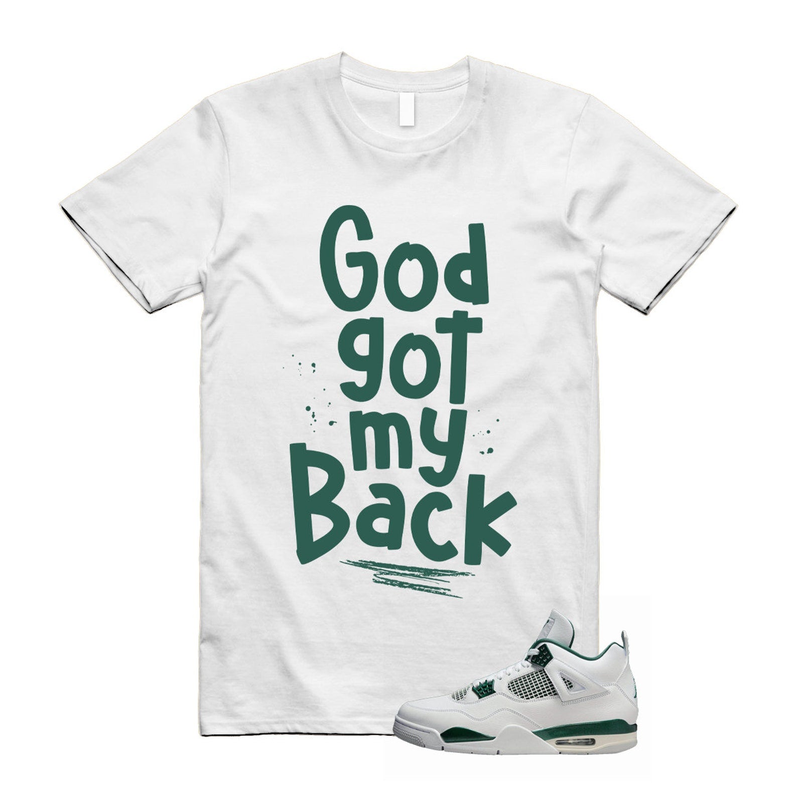 4 Oxidized Green White Neutral Grey T Shirt Match GOD , FQ8138-103 T-Shirt, Sneaker Match Tee