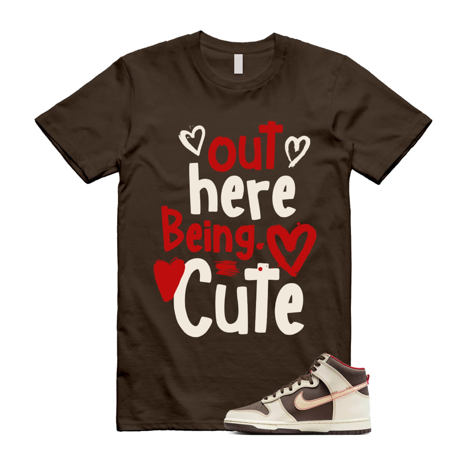 Dunk Baroque Brown Sesame Coconut Milk Mystic Red High T Shirt Match Out Here Being Cute ,DB2179-200 T-Shirt, Sneaker Match Tee