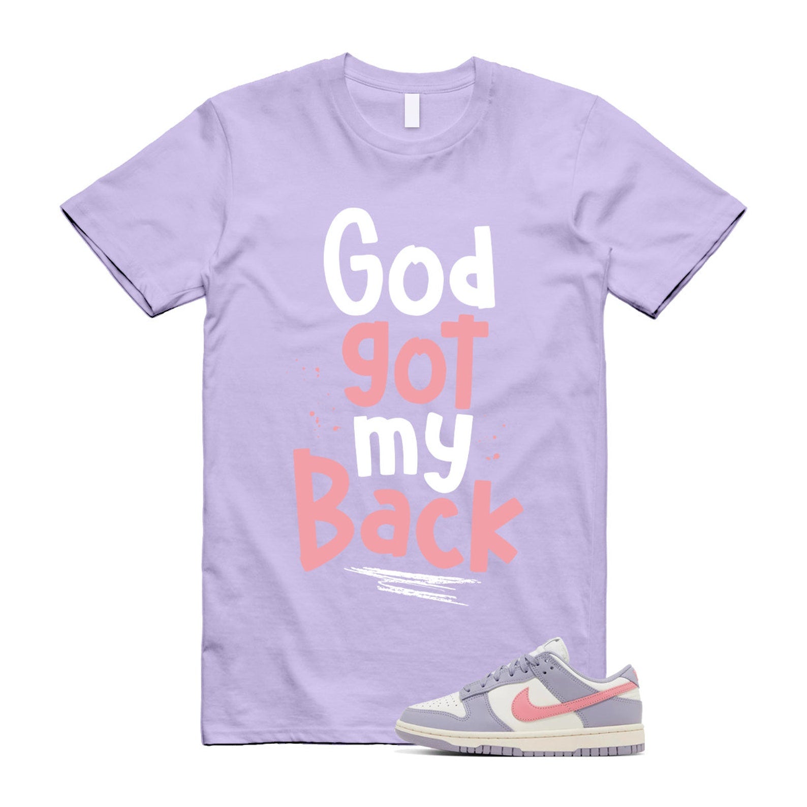 GOD T Shirt to match N Dunk Low Indigo Haze WMNS Coral Chalk Sail Purple Lavender Pink White  ,DD1503-500 T-Shirt, Sneaker Match Tee