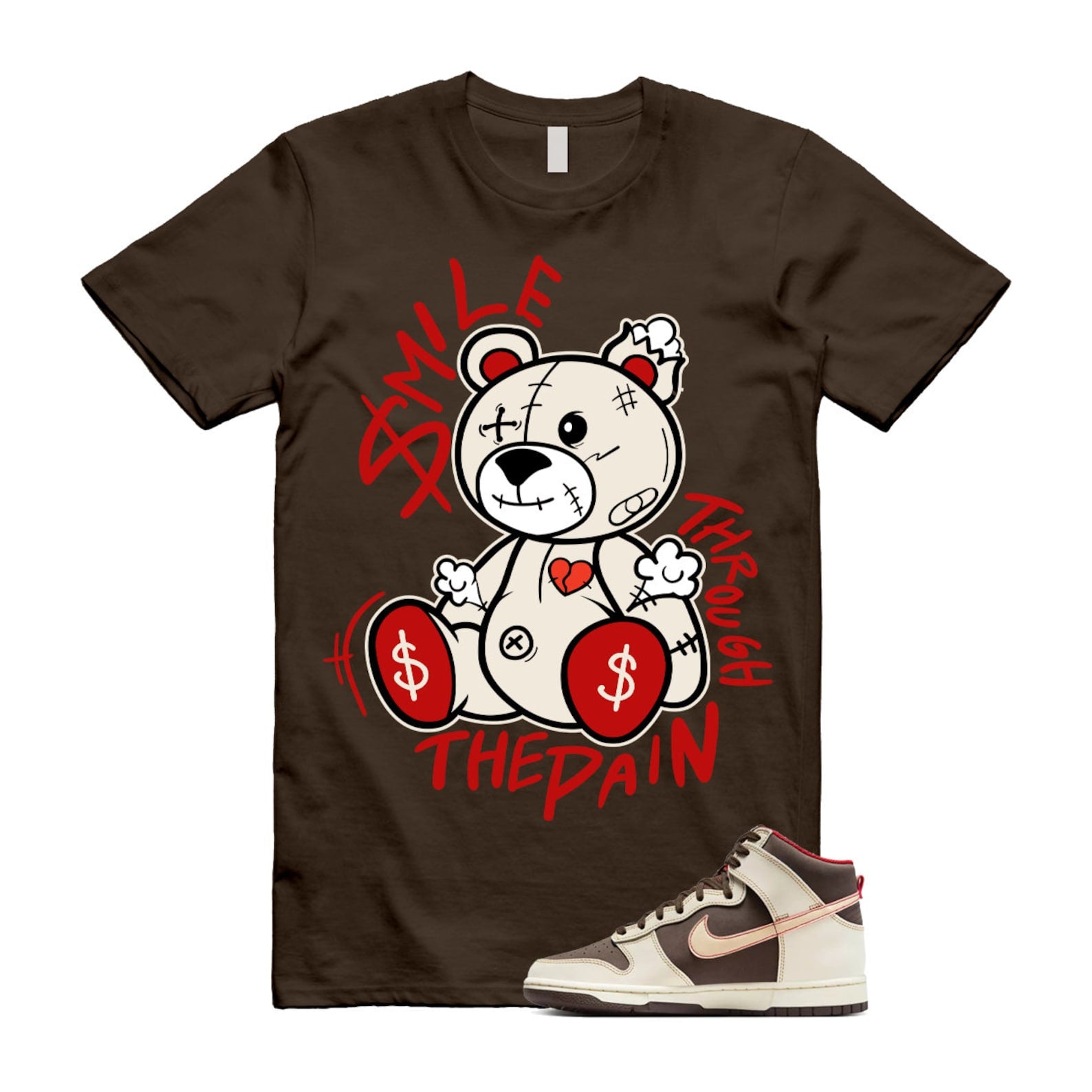 Dunk Baroque Brown Sesame Coconut Milk Mystic Red High T Shirt Match Smile Through The Pain ,DB2179-200 T-Shirt, Sneaker Match Tee