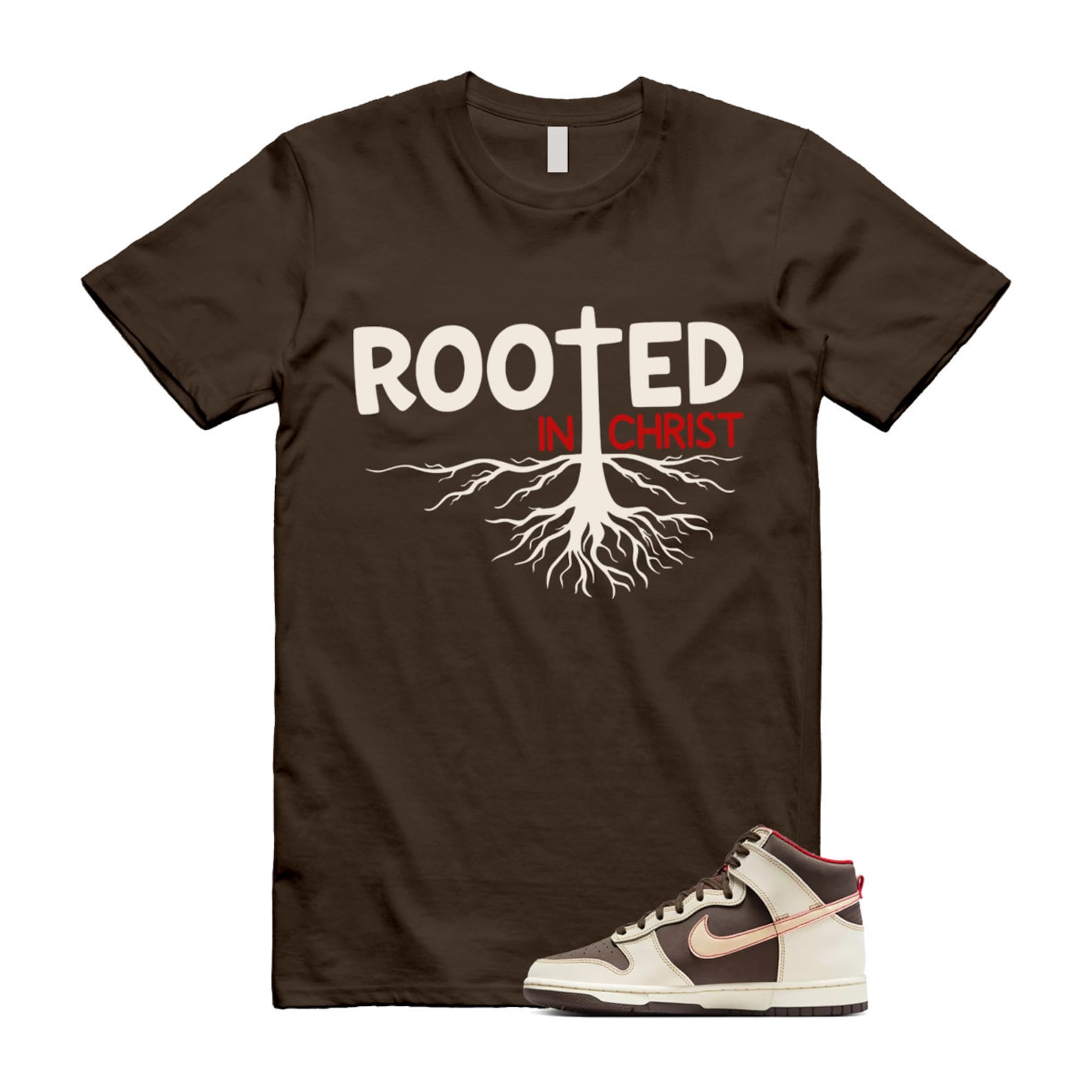 Dunk Baroque Brown Sesame Coconut Milk Mystic Red High T Shirt Match ROOTED ,DB2179-200 T-Shirt, Sneaker Match Tee