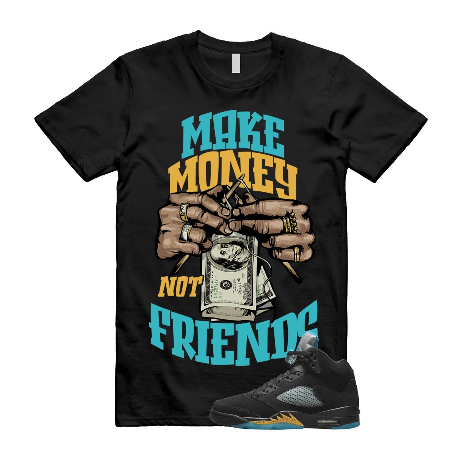 MM T Shirt to match Air J 5 Aqua Retro Taxi Black Aquatone Hornets Yellow ,DD0587-047 T-Shirt, Sneaker Match Tee