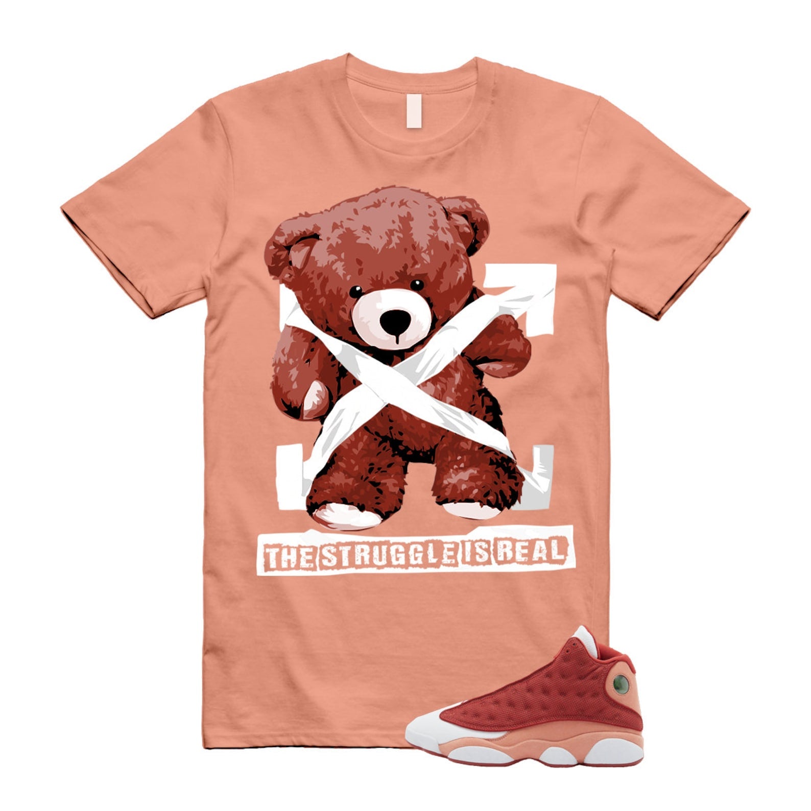 13 Dune Red Terra Blush White T Shirt Match STRUG ,DJ5982-601 T-Shirt, Sneaker Match Tee